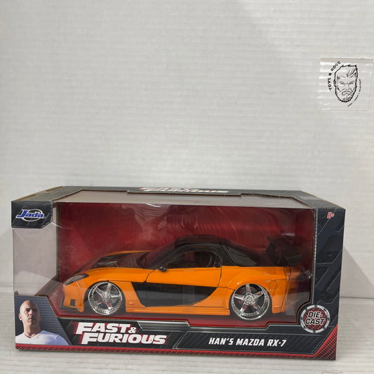 Han's Mazda RX-7 Orange and Black Fast & Furious Movie 1/24 Diecast Model Car by