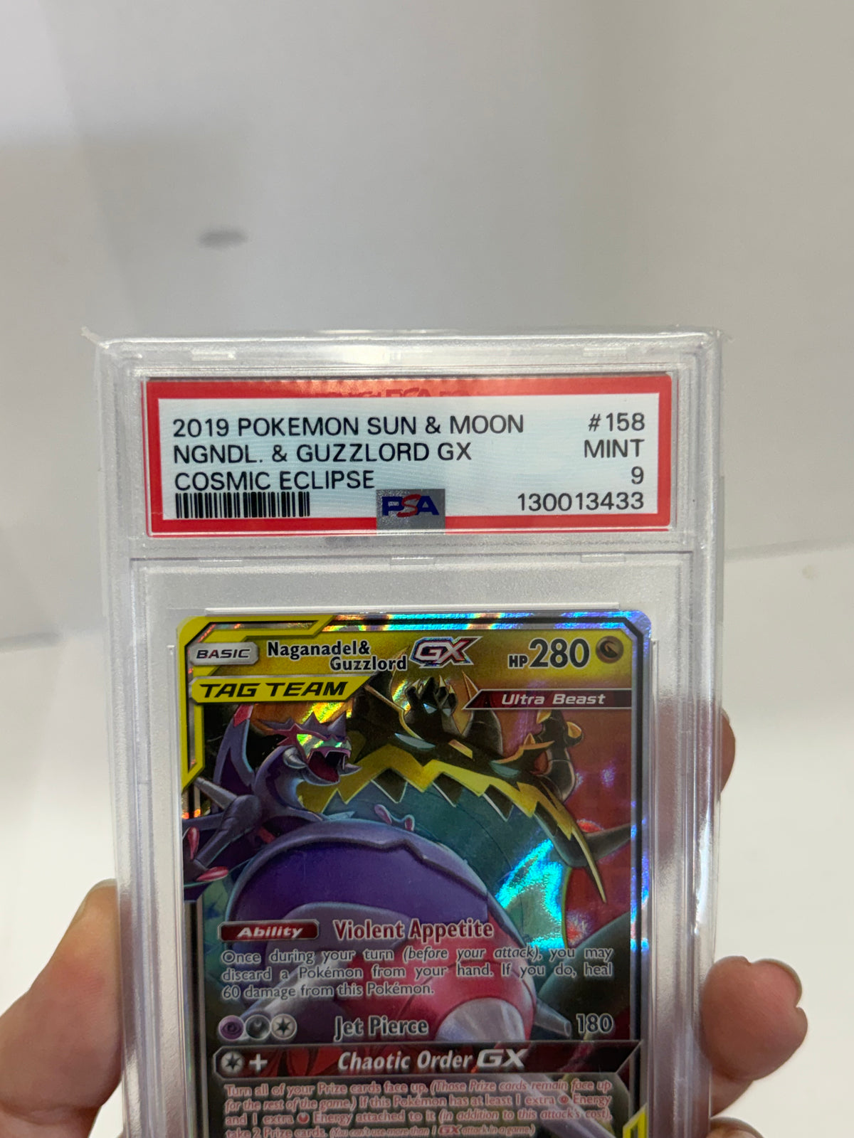 POKEMON COSMIC ECLIPSE NAGANANDEL & GUZZLORD GX 158/236 PSA 9