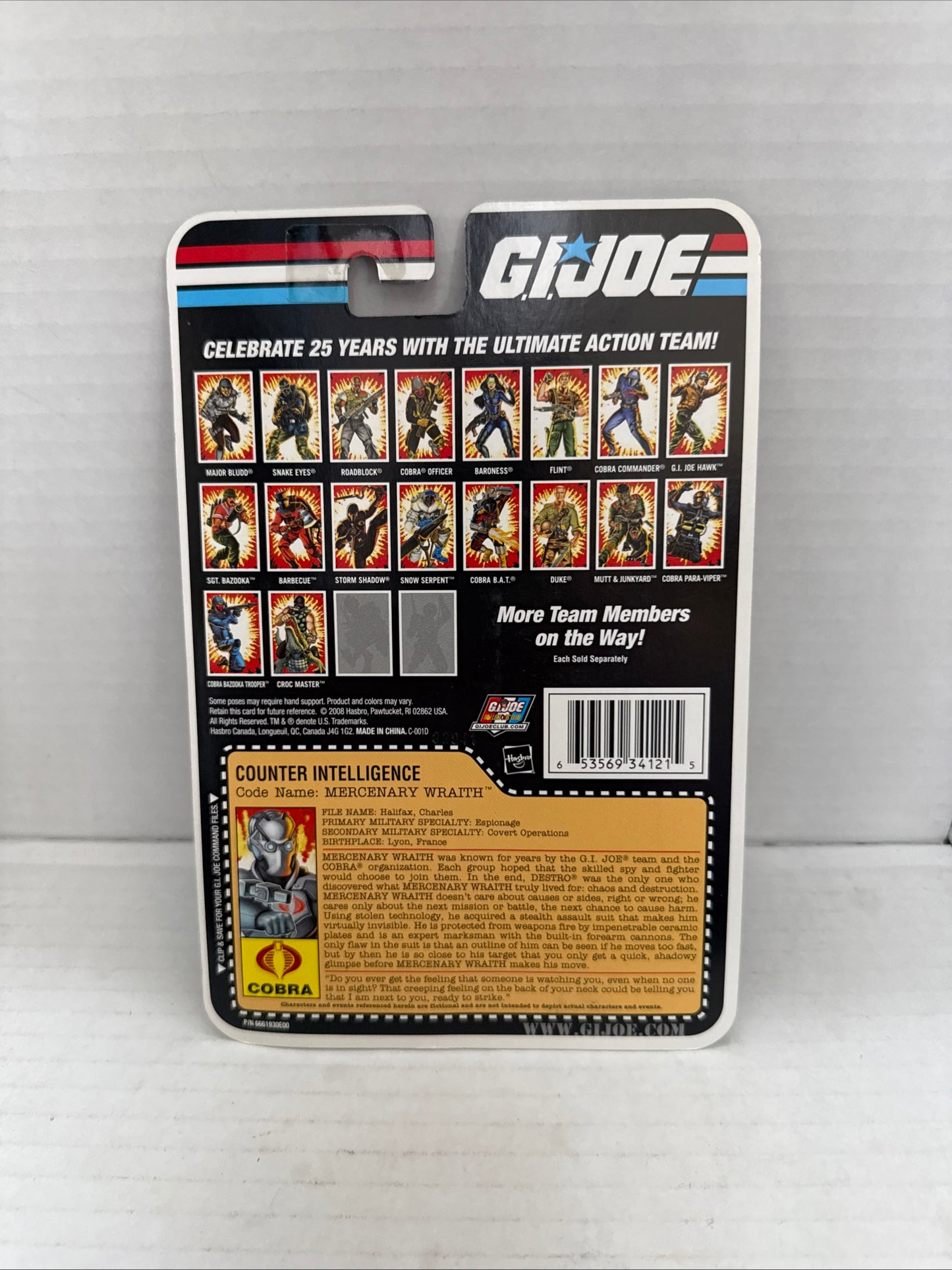 G.I. Joe 25th Anniversary Counter Intelligence Mercenary Wraith 2008 New Sealed