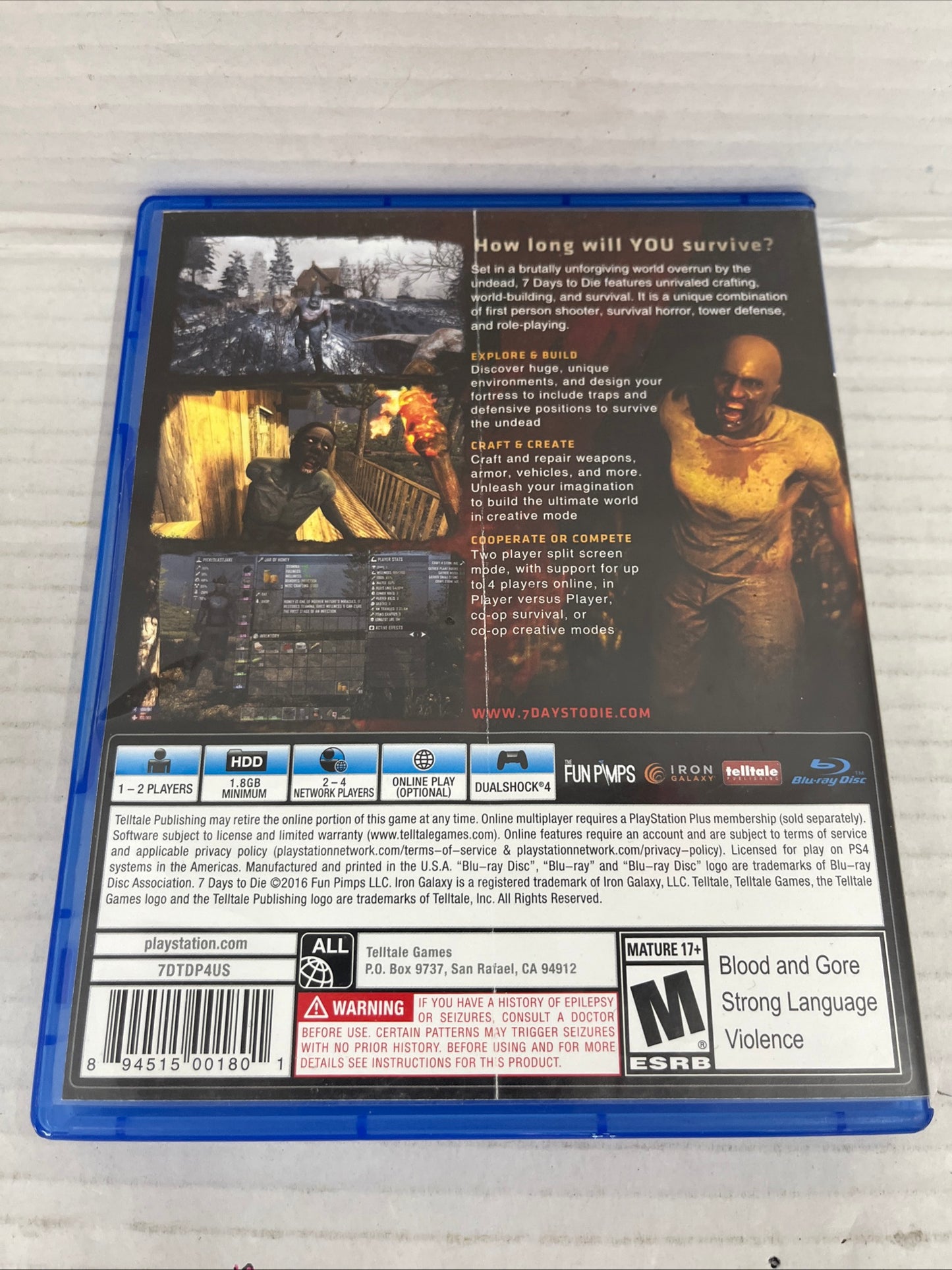 7 Days to Die (Sony PlayStation 4, 2016) PS4, Survival Horror Zombie Game