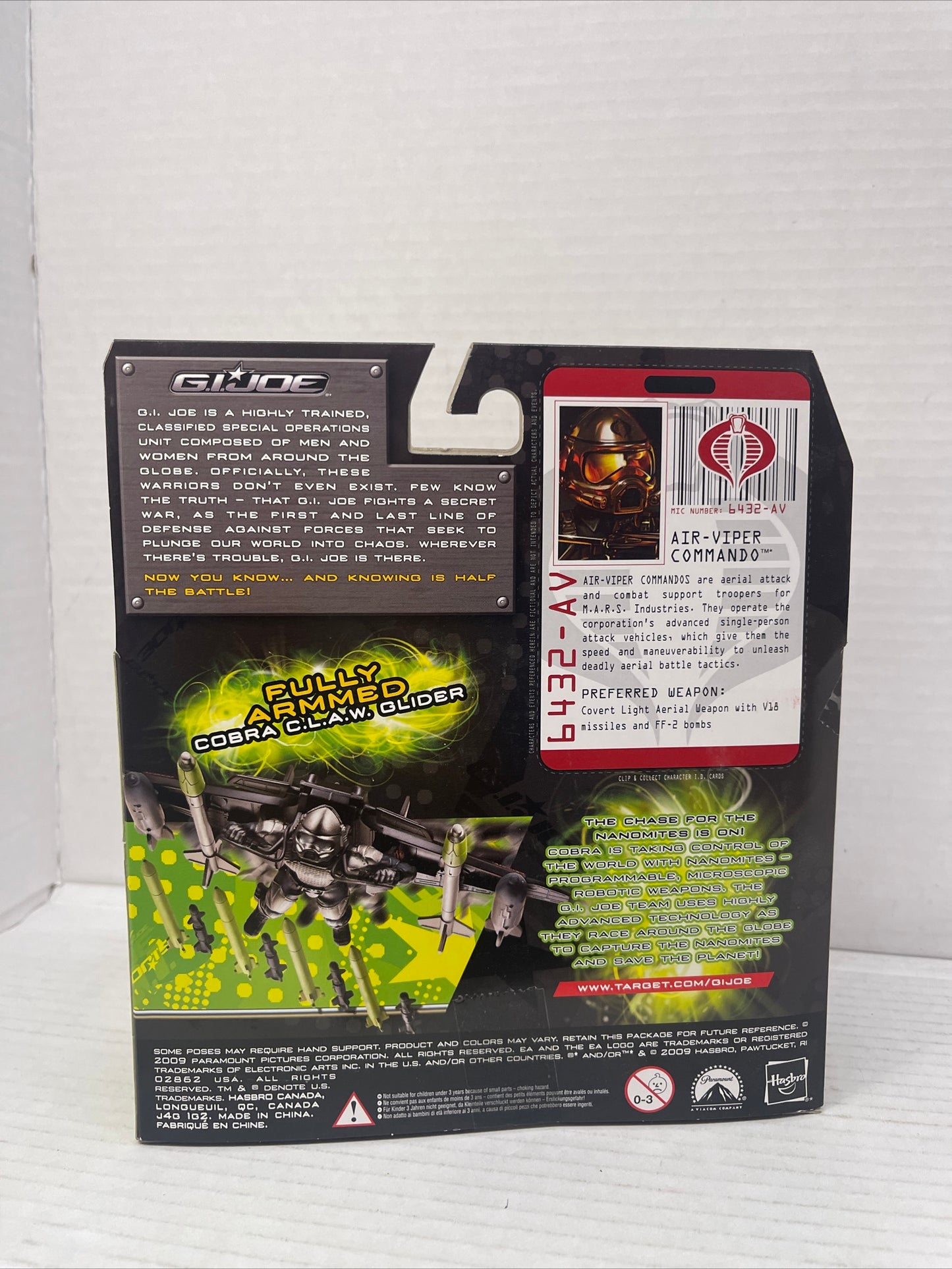 GI Joe Rise of Cobra AIR-VIPER COMMANDO Figure and COBRA CLAW Glider NEW