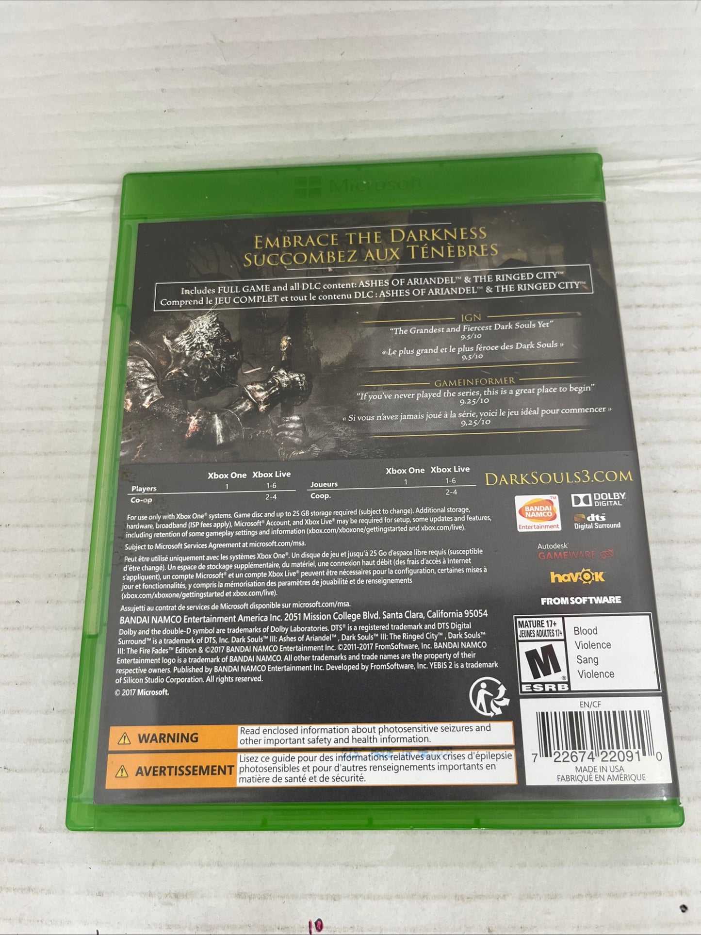 Dark Souls III 3 The Fire Fades Edition Clean Tested (Microsoft Xbox One, 2017)