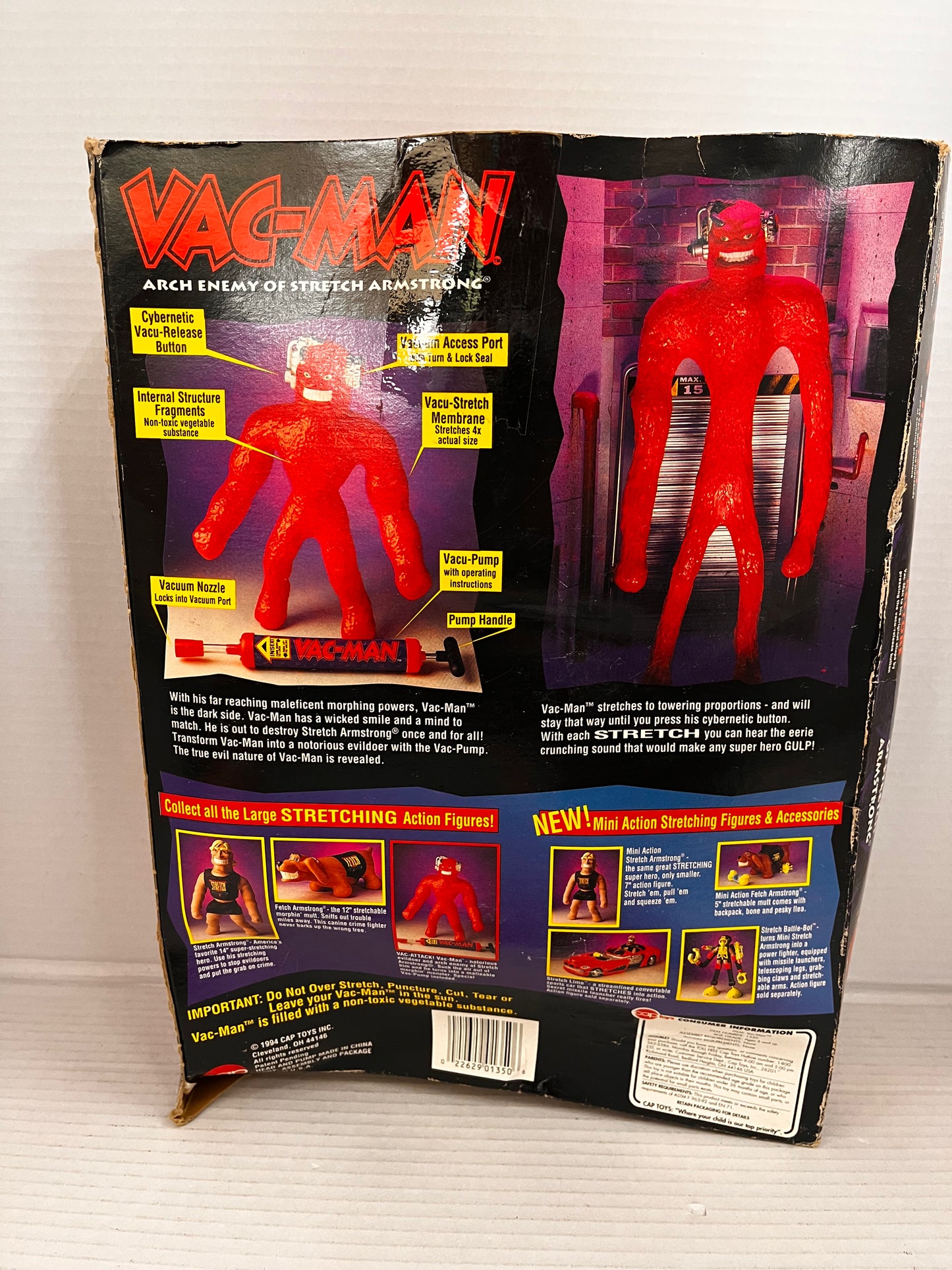 VAC-MAN Enemy of Stretch Armstrong 15" Action Figure 1994 CAP Toys With Pump