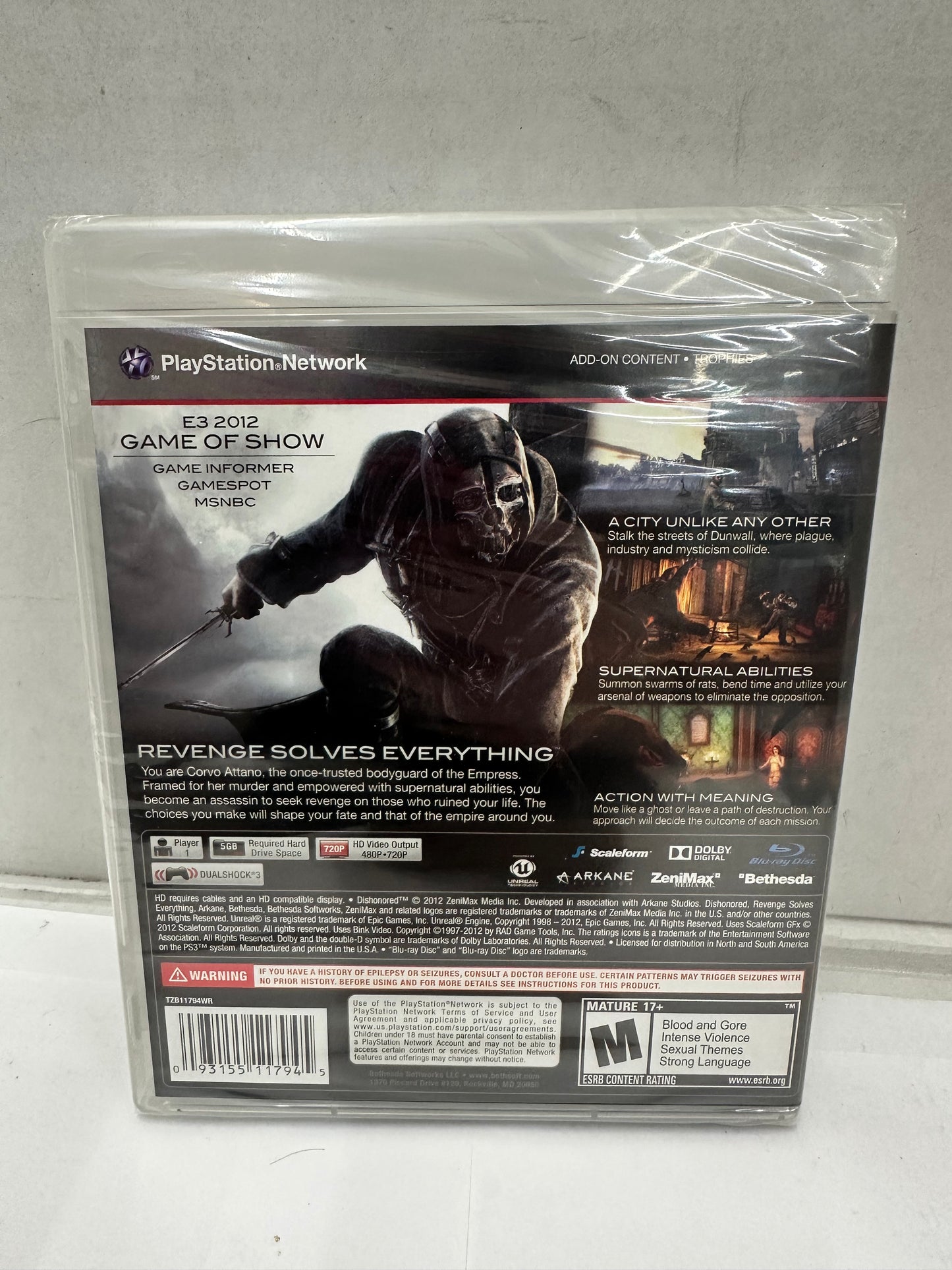 Dishonored (Sony PS3, 2012) Brand New Factory Sealed