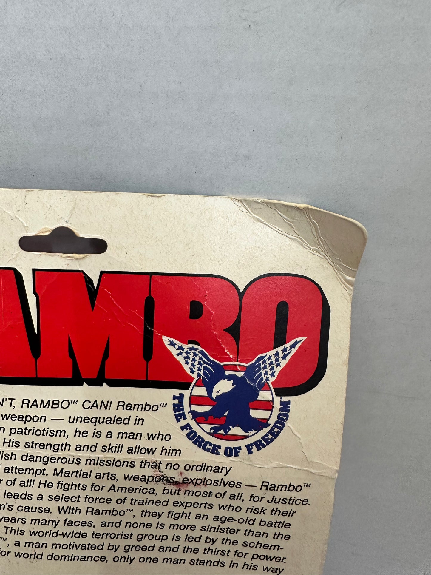 1985 Coleco Rambo The Force of Freedom Rambo Figure New Sealed Card Damage