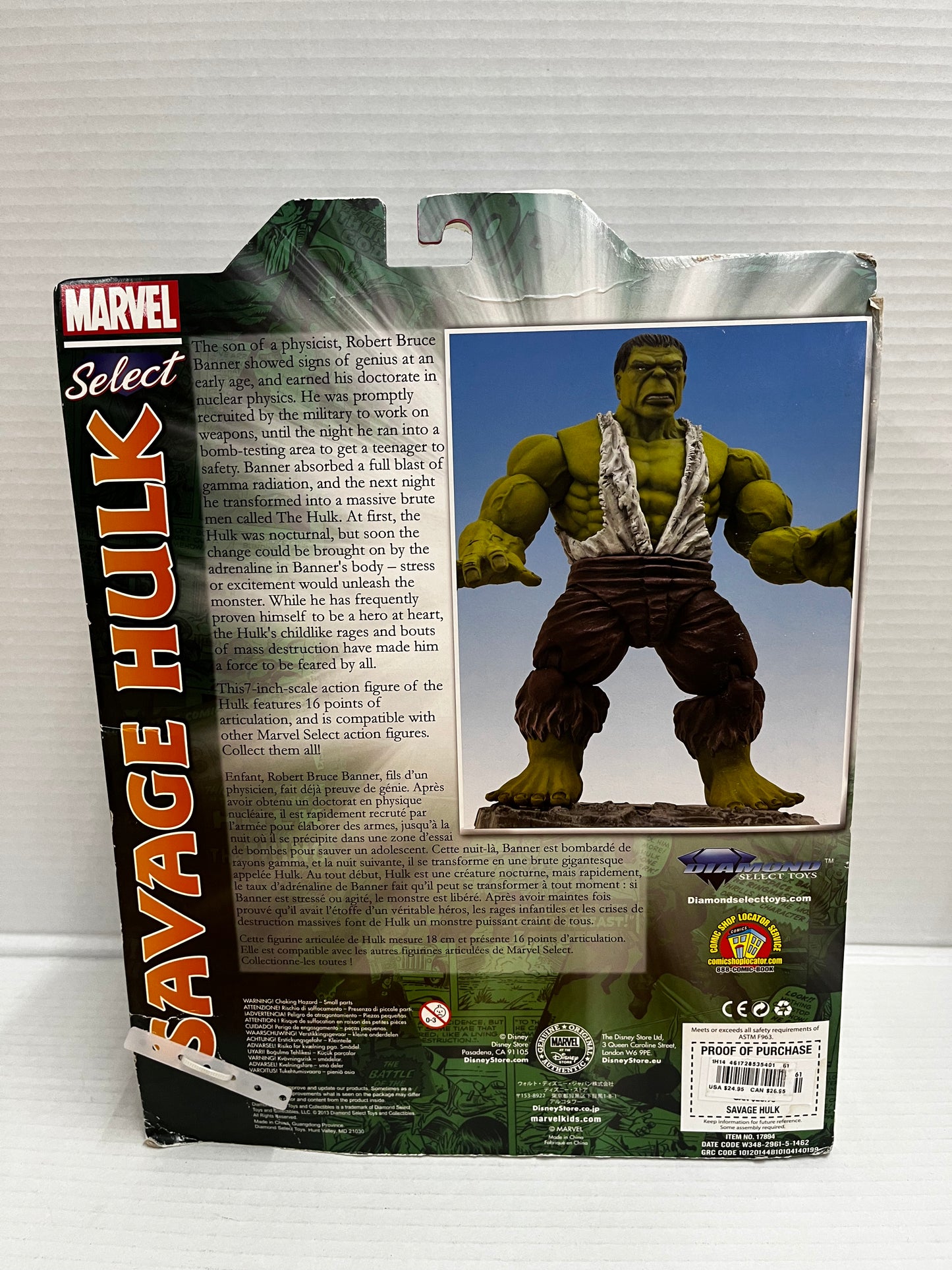 Diamond Marvel Select Savage Hulk Action Figure 10'' Disney store NIB