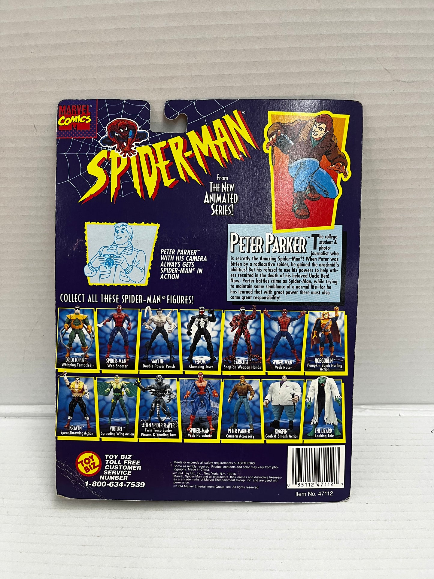 The Animated Series Spider-Man Peter Parker w Camera Accessory Toy Biz 1994 Seal