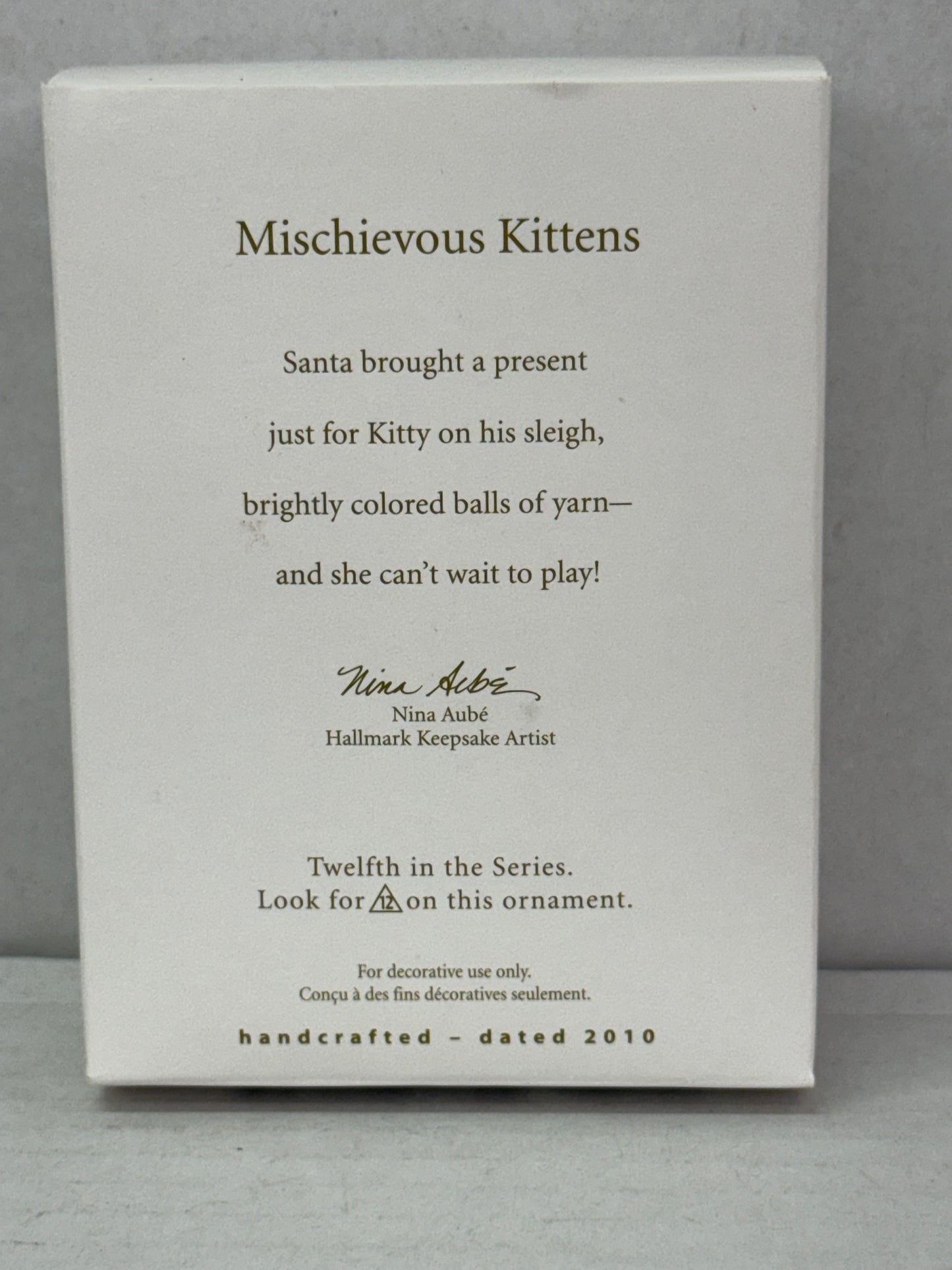 HALLMARK MISCHIEVOUS KITTENS 12TH IN SERIES ORNAMENT 2010 KITTEN YARN BASKET NEW