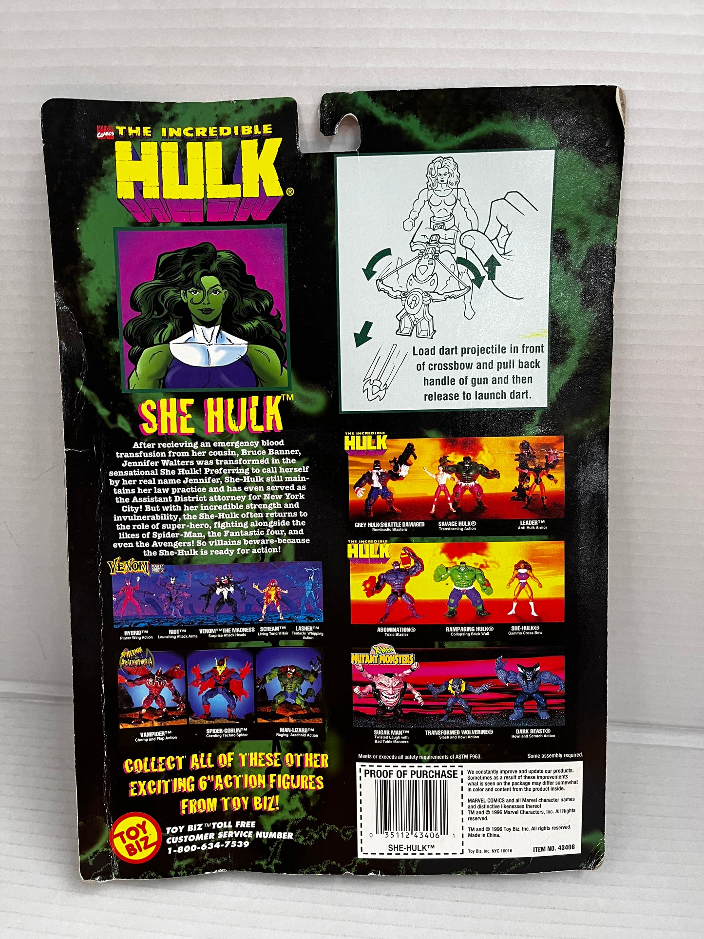 1996 Toy Biz Marvel Comics: The Incredible Hulk: She Hulk Figure Gamma Cross Bow