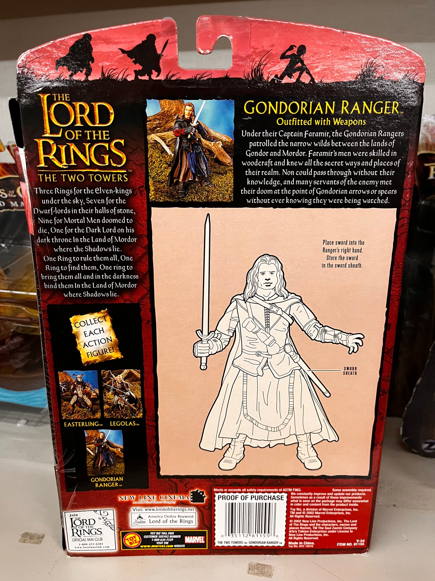 GONDORIAN RANGER 7" Action Figure w/SWORD Lord of the Rings LOTR Two Towers 2002