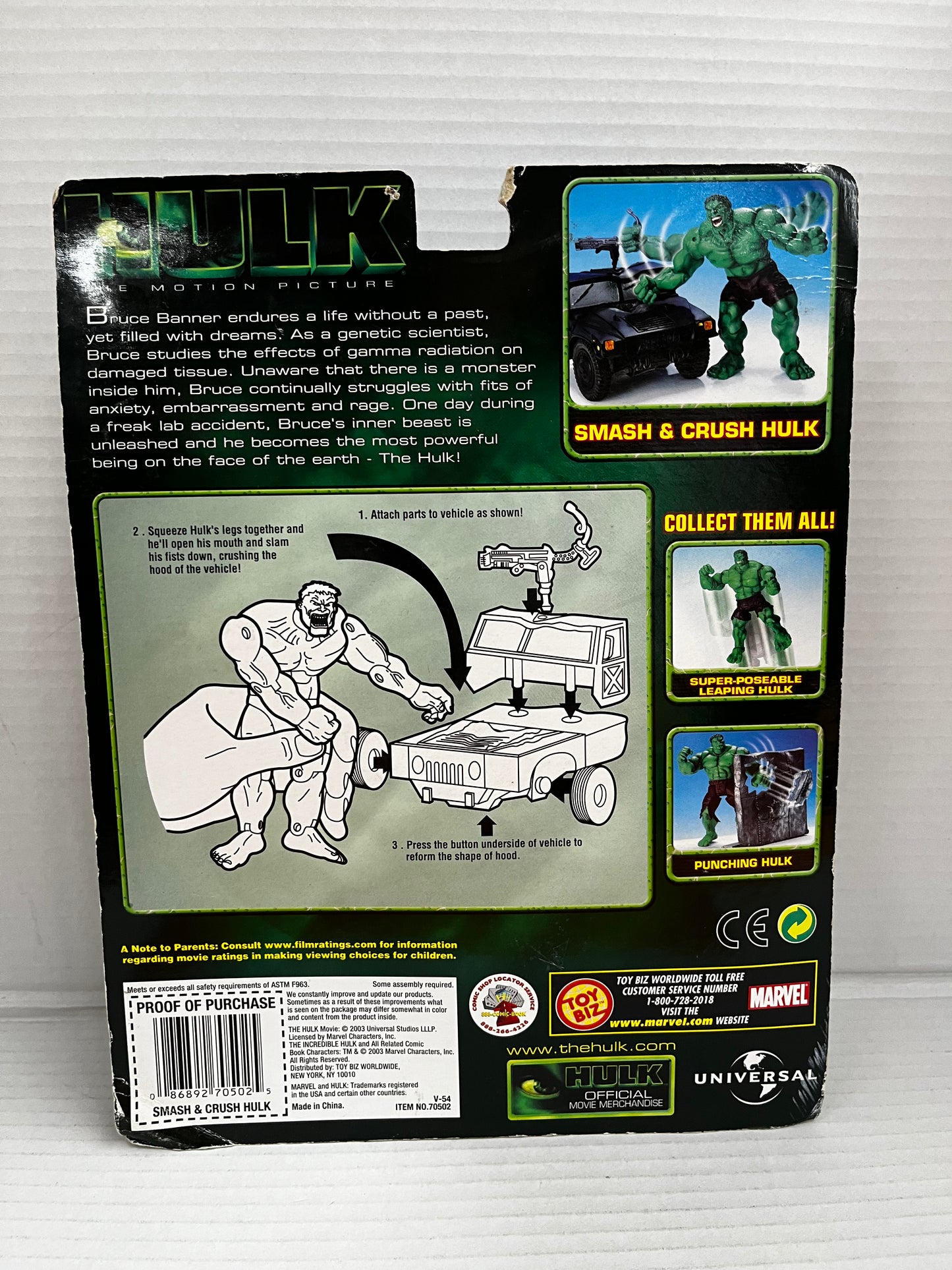 Hulk Movie Smash & Crush Figure Toy Biz Marvel Vintage New & Sealed 2003 Marvel