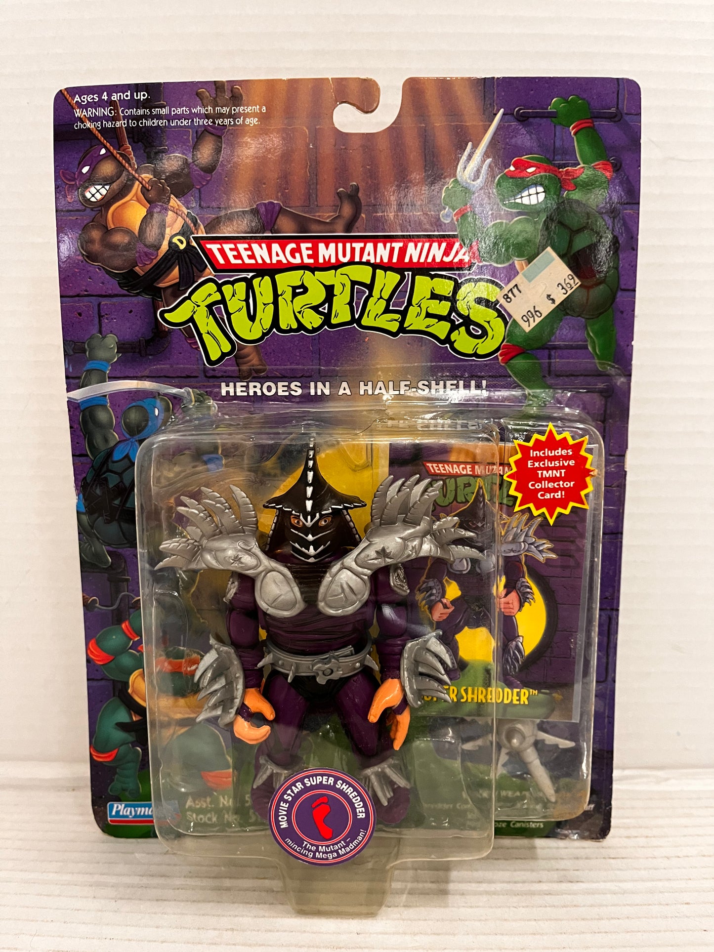 TMNT Ninja Turtles MOVIE STAR SUPER SHREDDER 1992 Playmates with Collector Card