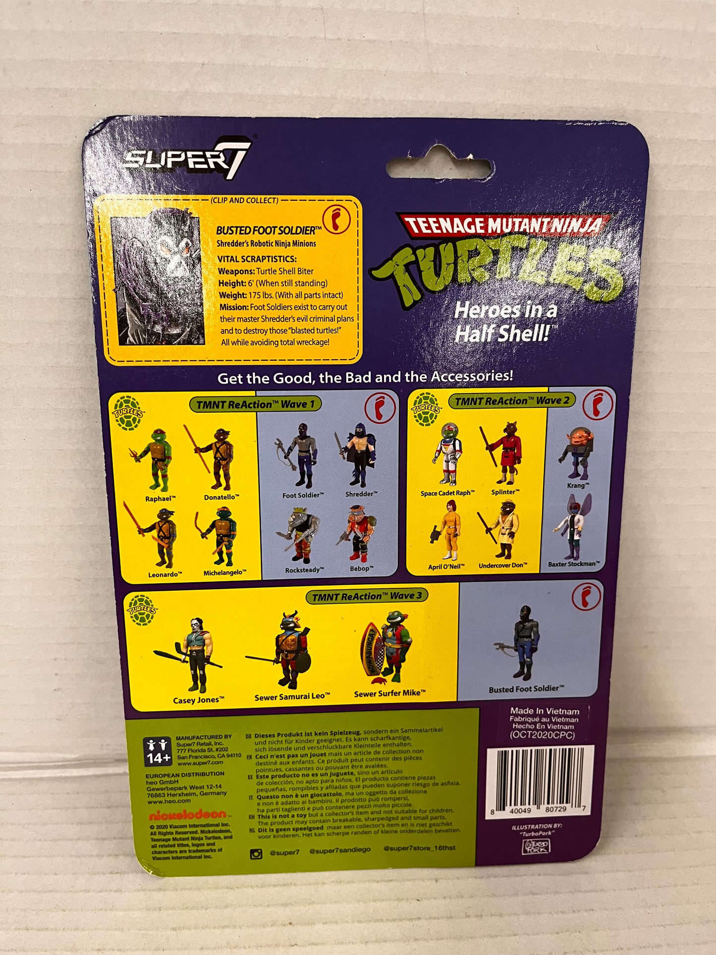New Sealed Unpunched Super7 ReAction TMNT Busted Foot Soldier Figure