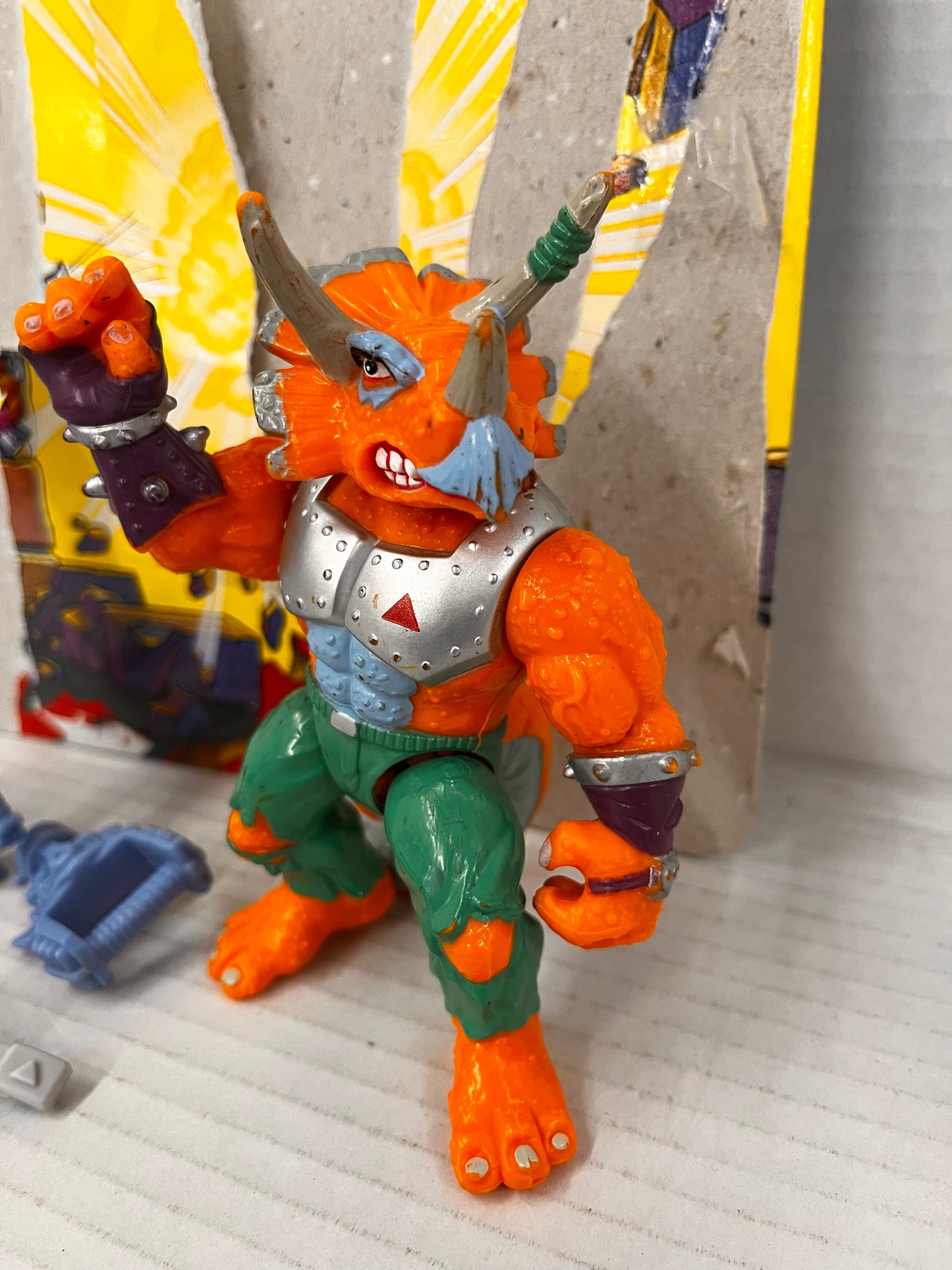 TMNT Triceraton Figure Complete 1990 Teenage Mutant Ninja Turtles Loose W Card