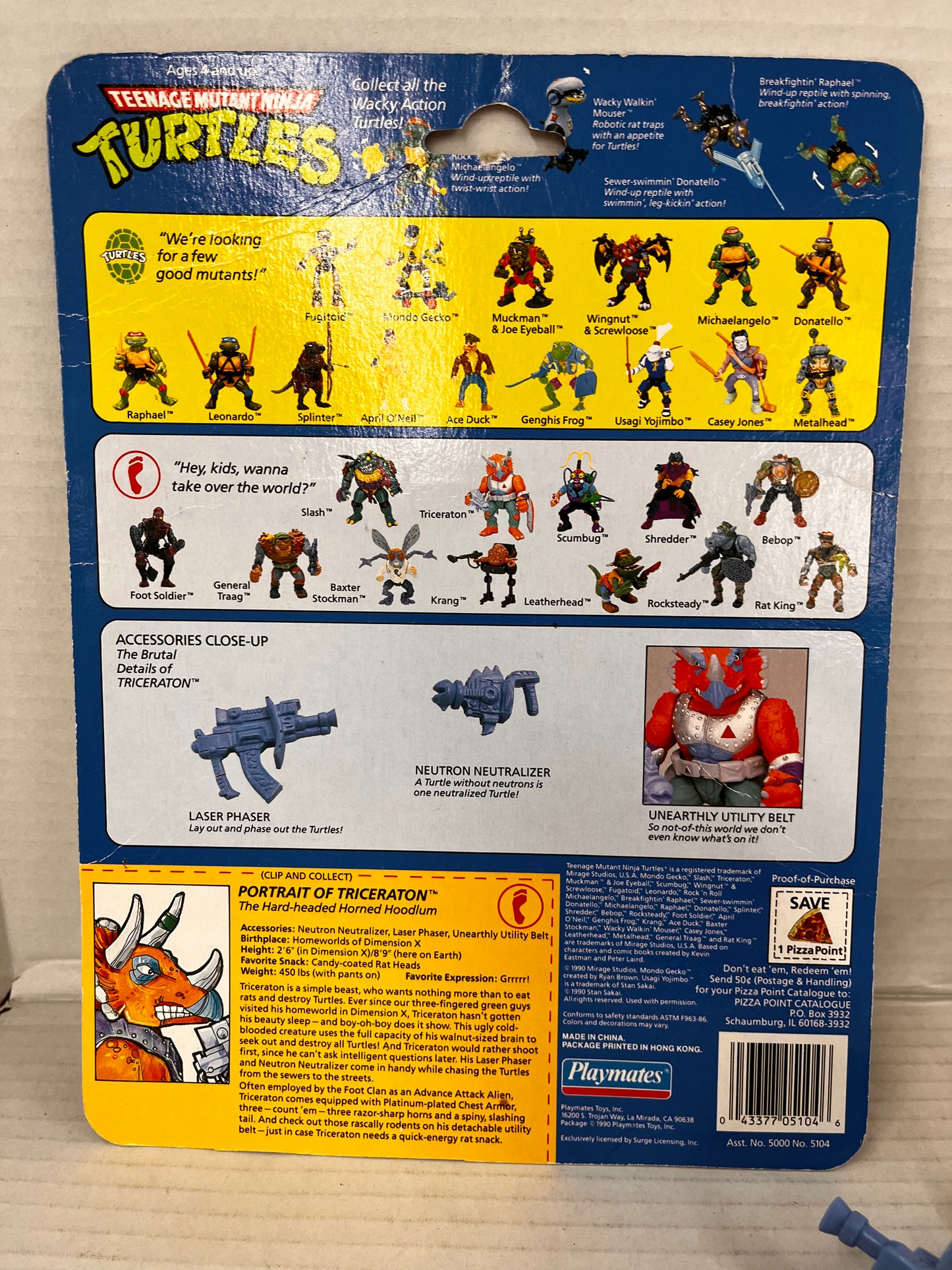 TMNT Triceraton Figure Complete 1990 Teenage Mutant Ninja Turtles Loose W Card