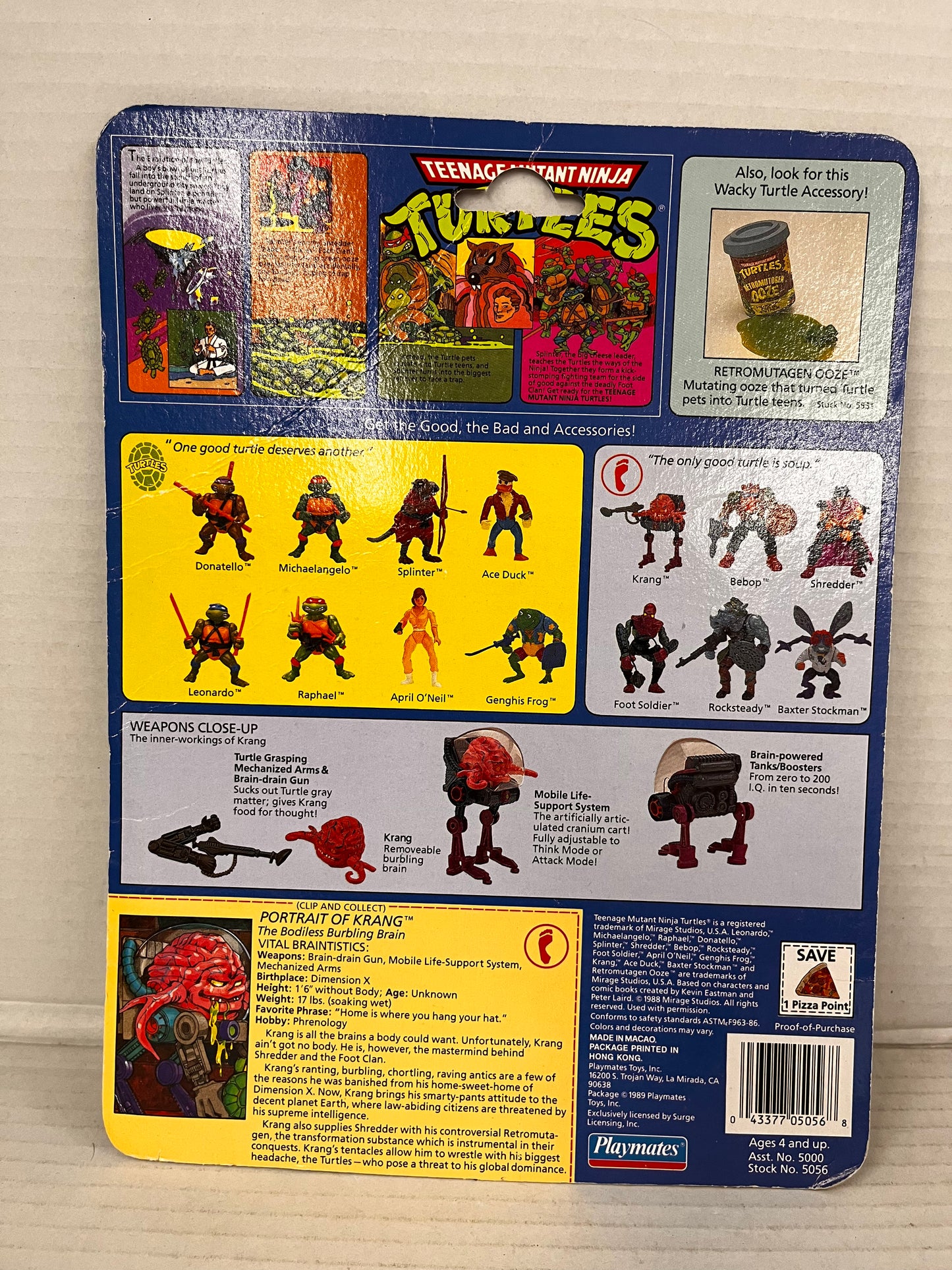 Krang 100% Complete Teenage Mutant Ninja Turtles TMNT Playmates 1989 Loose WCard