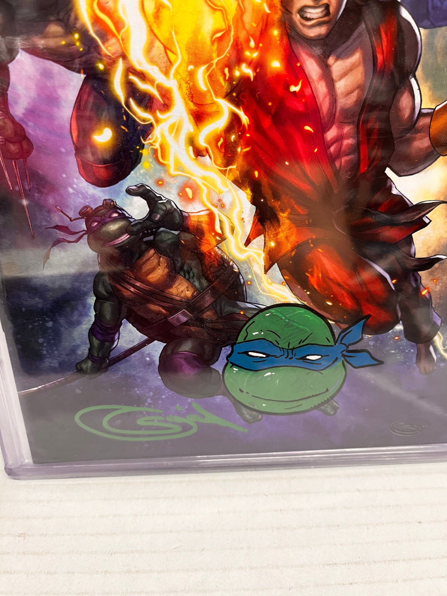 TMNT vs Street Fighter #1 Sajad Shah Exclusive SIGNED W/ ART - LEONARDO & COA