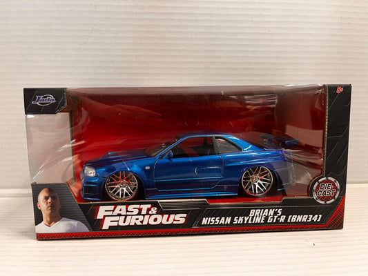 THE FAST AND THE FURIOUS DIECAST 2002 NISSAN SKYLINE GT-R R34 - 1:24 SCALE NIB