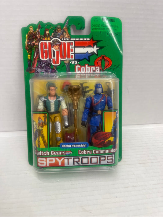 2003 GI JOE VS COBRA SWITCH GEARS v1 & COBRA COMMANDER v15 CARDED FIGURES MOSC