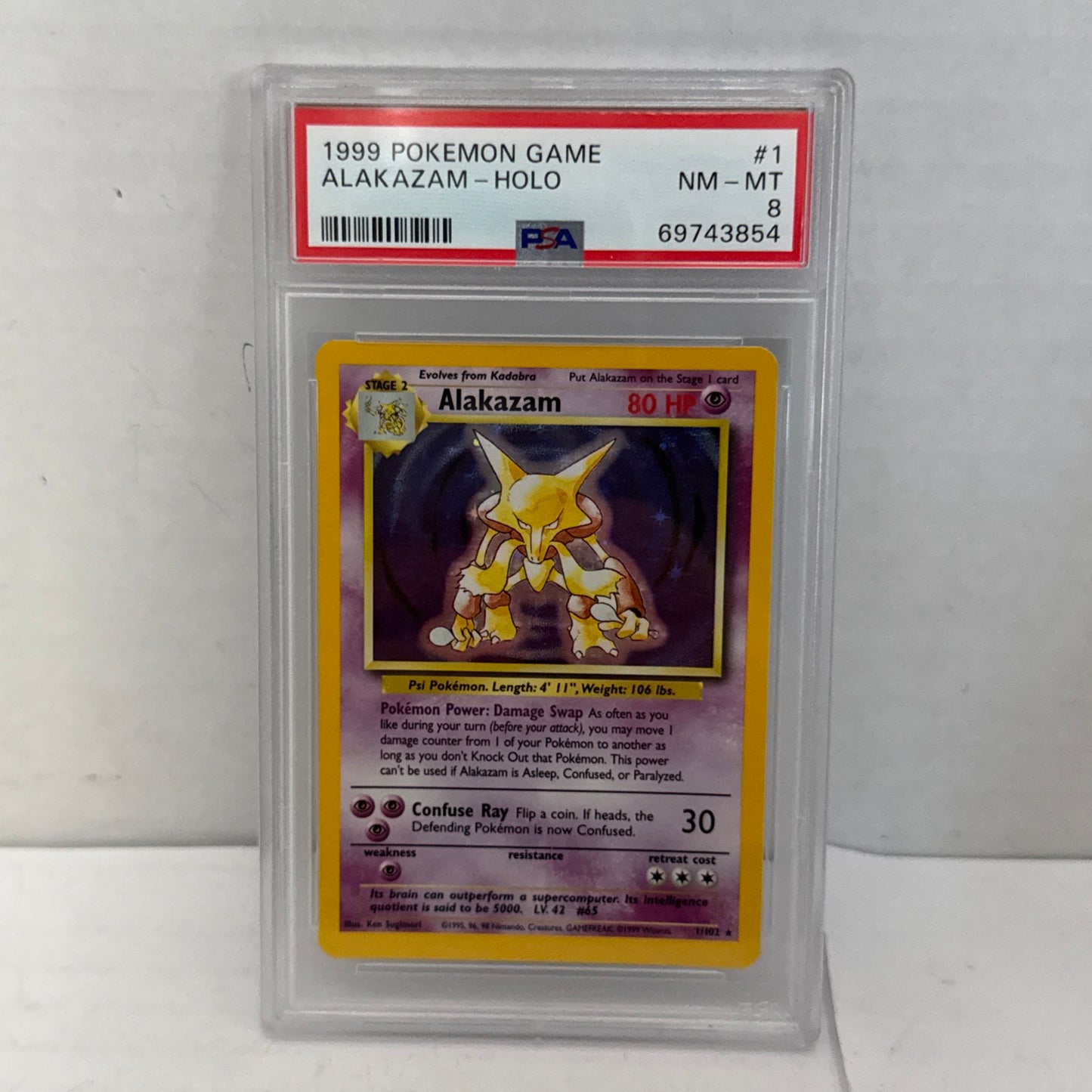 Alakazam Base Set Holo Rare 1/102 PSA 8 NM-MT 1999 Pokemon
