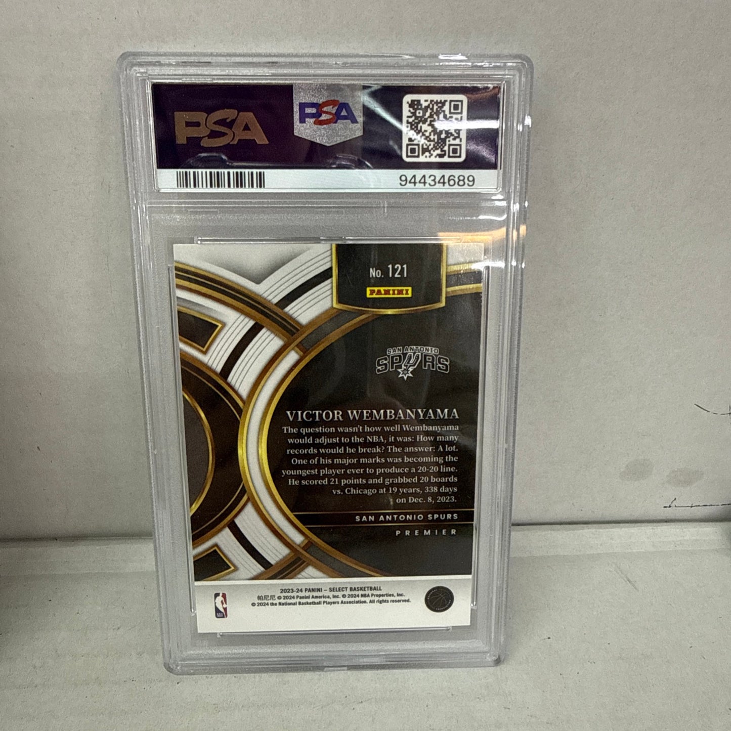 2023-24 Select - Premier Level #121 Victor Wembanyama RC Silver Prizm PSA 10 Gem