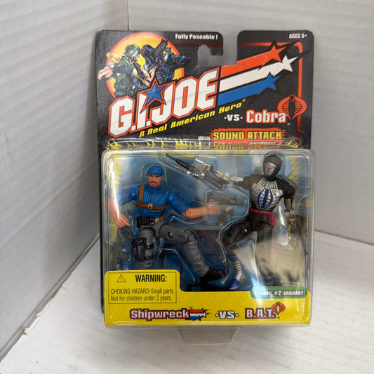 Brand New G.I. Joe Cobra Shipwreck vs B.A.T. (2002) Hasbro 3.75 Inch Figure Set