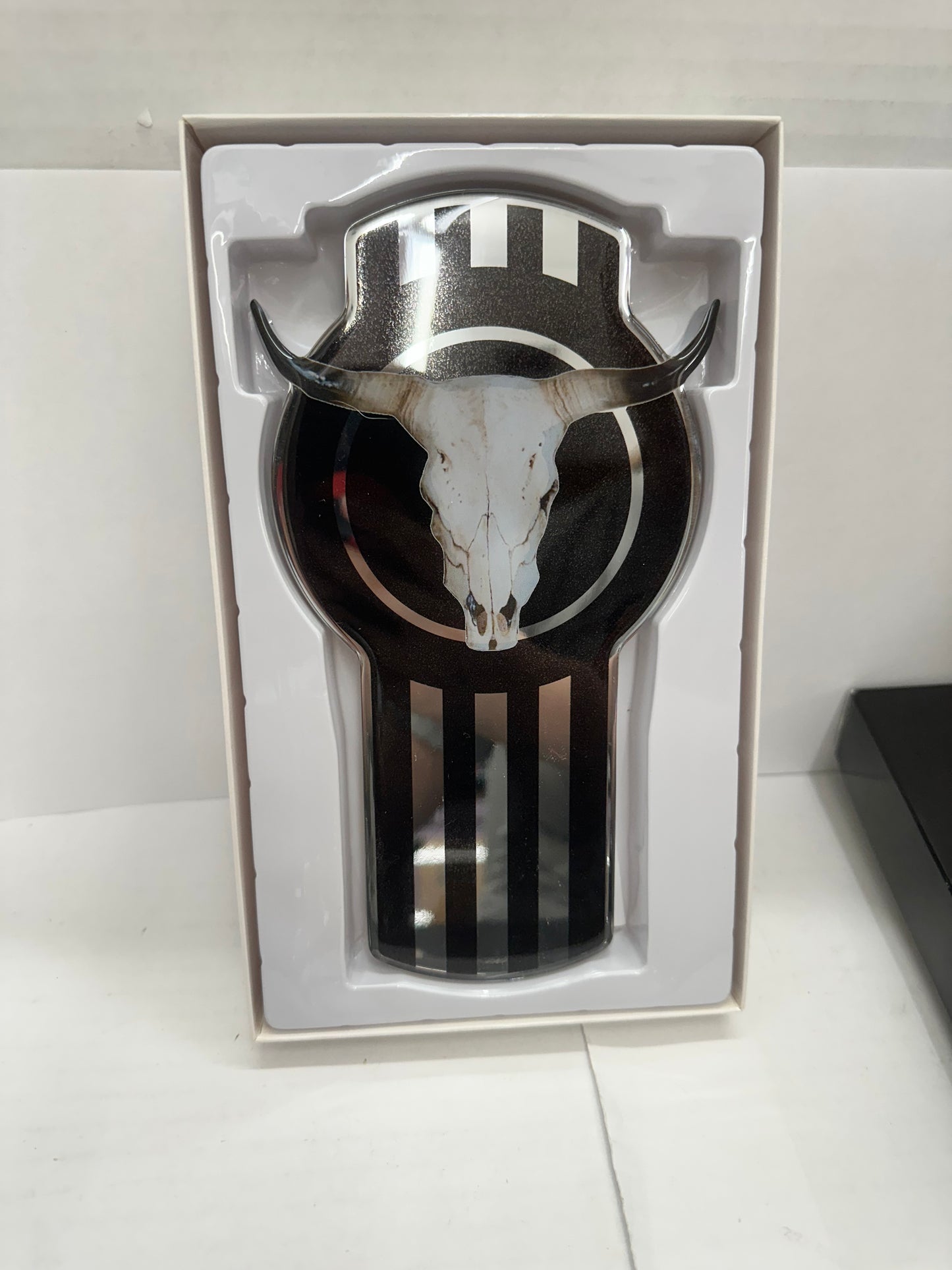 Custom Knobs Kenworth Truck Emblem Bull Skull Shaped Emblem Black & Silver