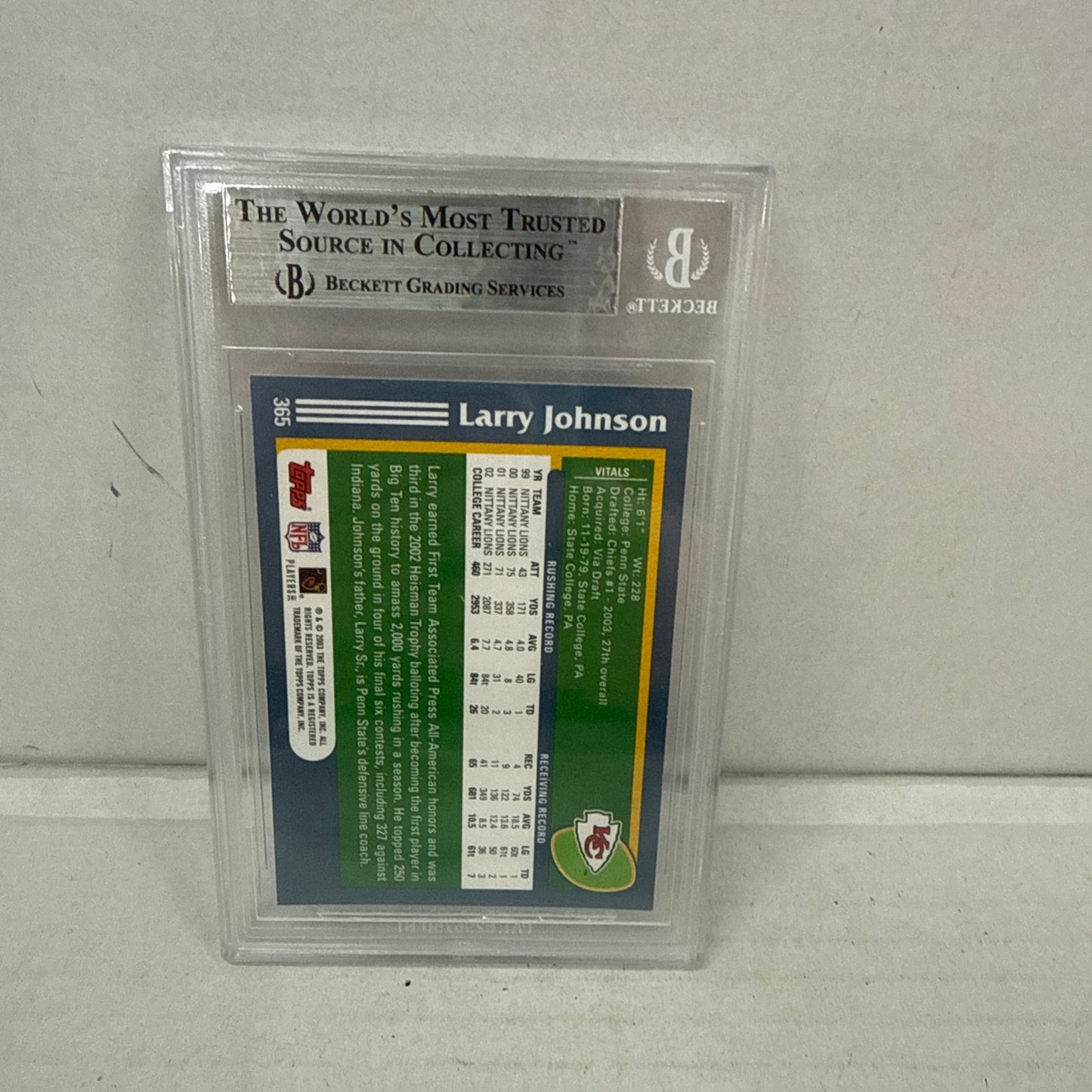 2003 Topps Football Larry Johnson RC Chiefs Beckett 9 Mint #365