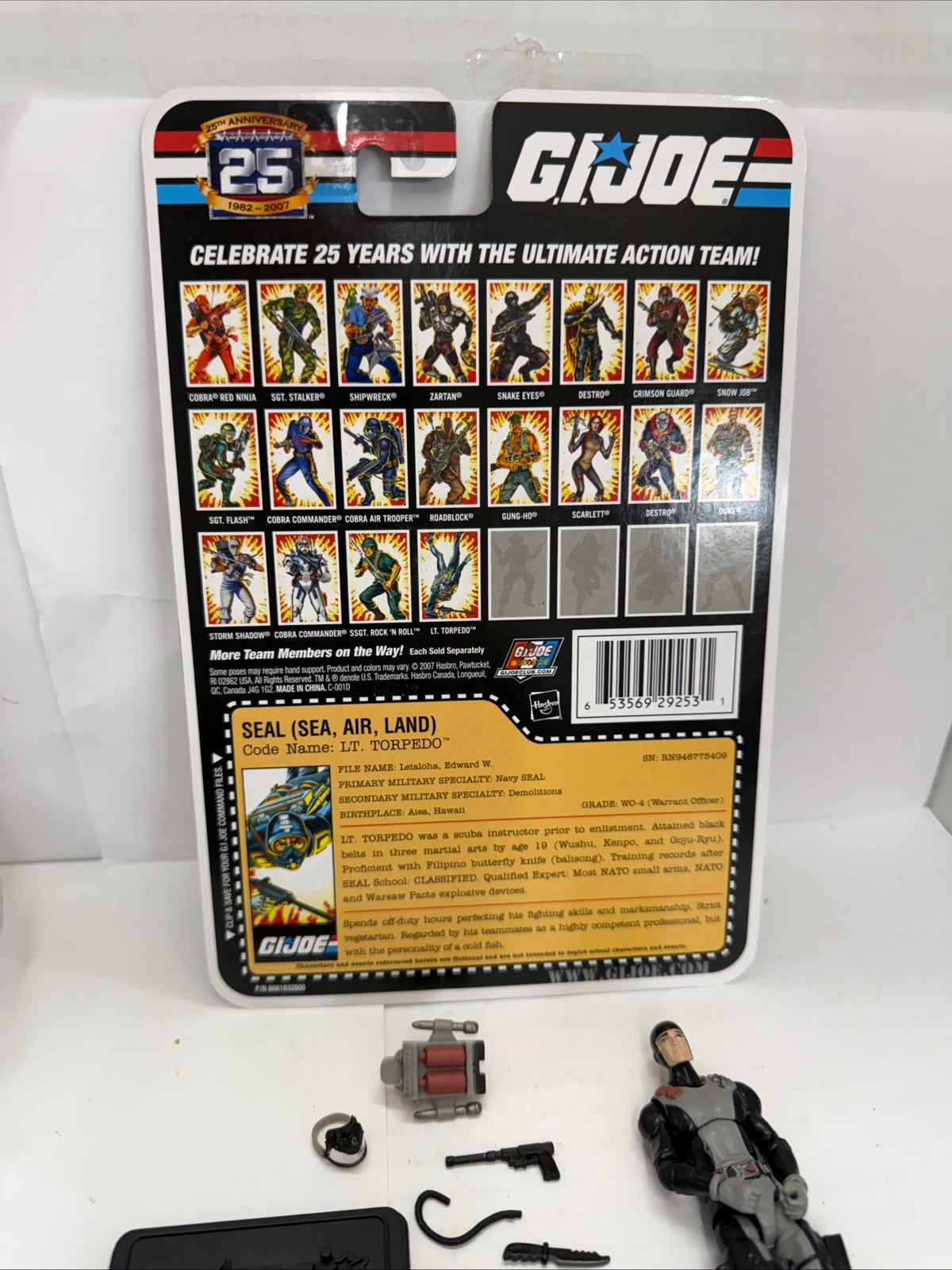 GI Joe 25th Anniversary Lt. Torpedo 3.75" Figure Seal Sea Air 2008 Hasbro Opened