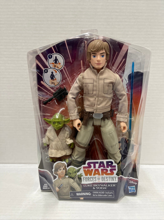 Star Wars Forces Of Destiny 11" Luke Skywalker & Yoda Large Figure Doll Set NEW