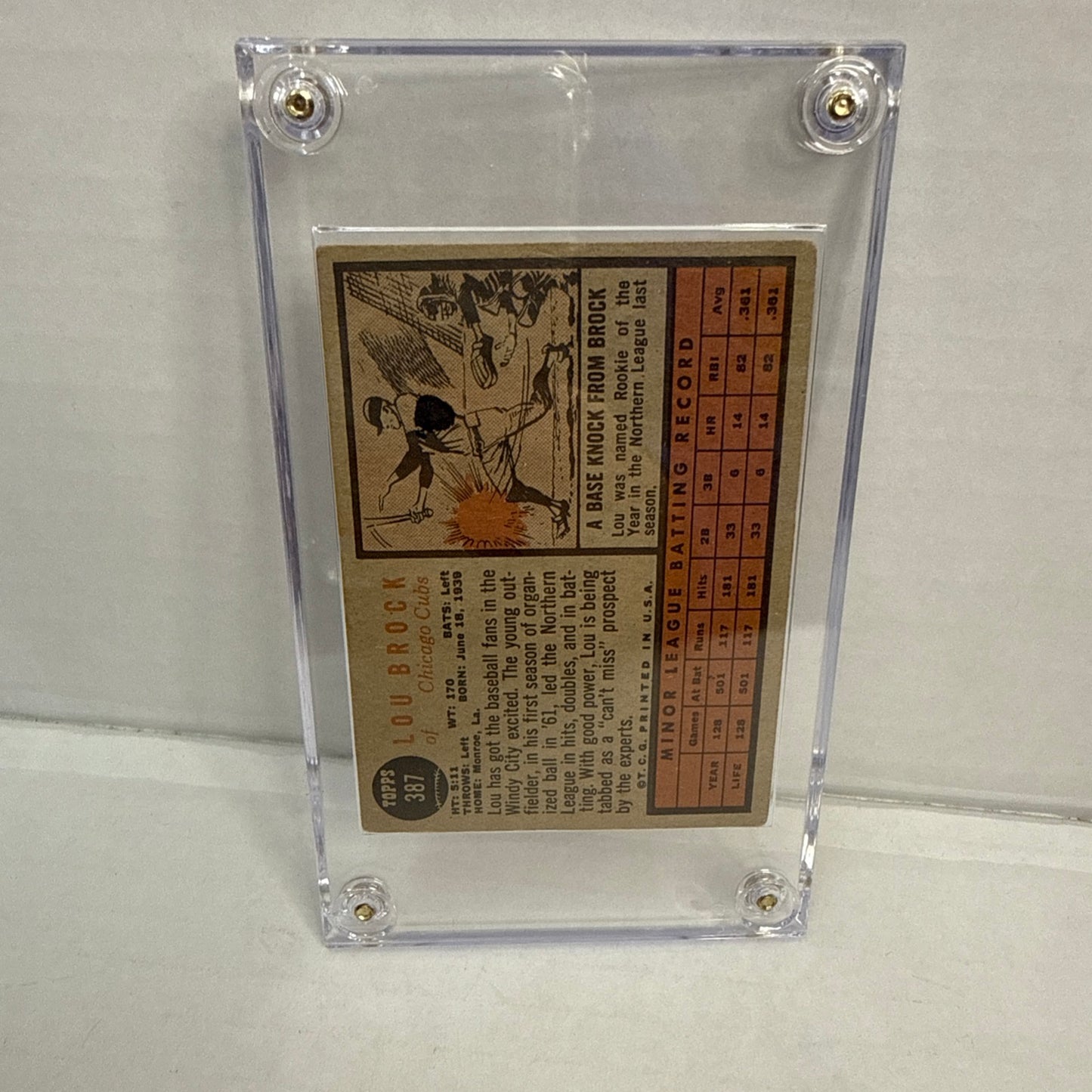 1962 Topps Lou Brock RC #387 Good+ NO CREASES See Pics!