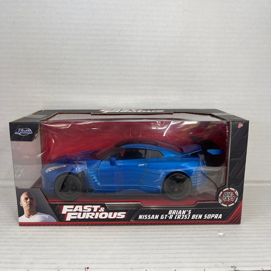 Jada 1/24 Scale Die Cast Fast & Furious Brian's Blue Nissan GT-R (R35) Ben Sopra