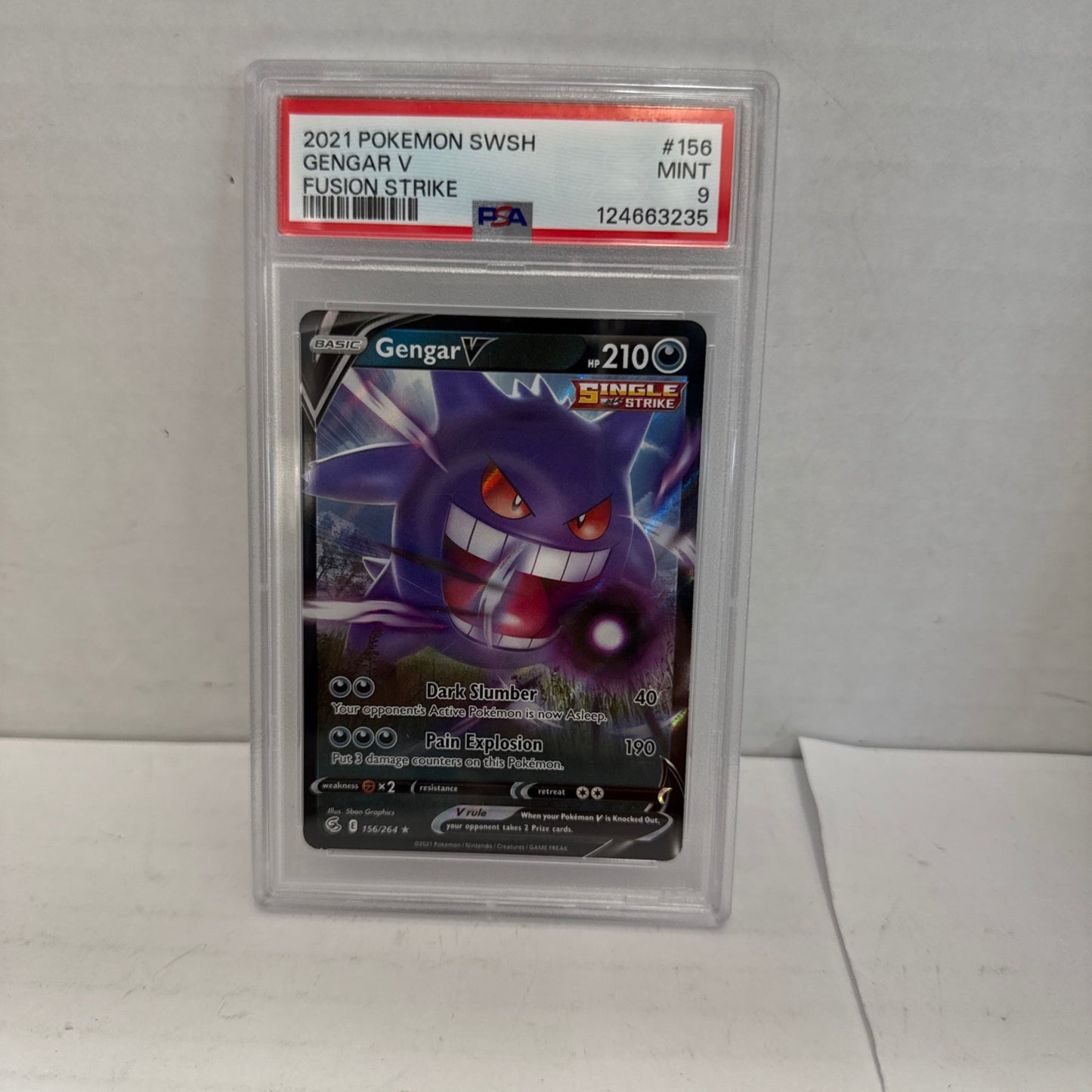 Pokemon TCG Gengar V 156/264 Fusion Strike Holo Ultra Rare PSA 9 (2021)