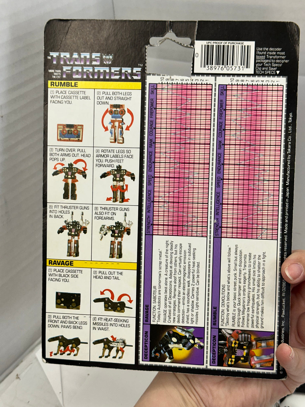 Transformers G1 Decepticon Cassette RAVAGE W Card Hasbro Takara Vintage 1984