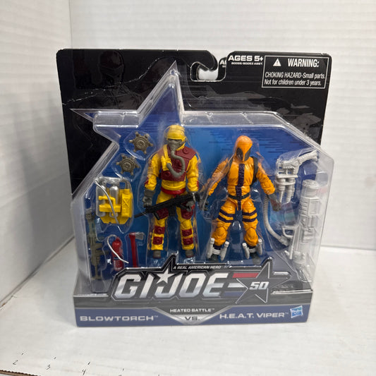 2014 GI Joe 50th HEATED BATTLE, Blowtorch Vs Cobra H.E.A.T. Viper 3.75” Figures