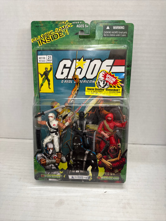 GI JOE Valor Vs Venom Comic 3 Pack STORM SHADOW/SNAKE EYES/RED NINJA VIPER! NIP!