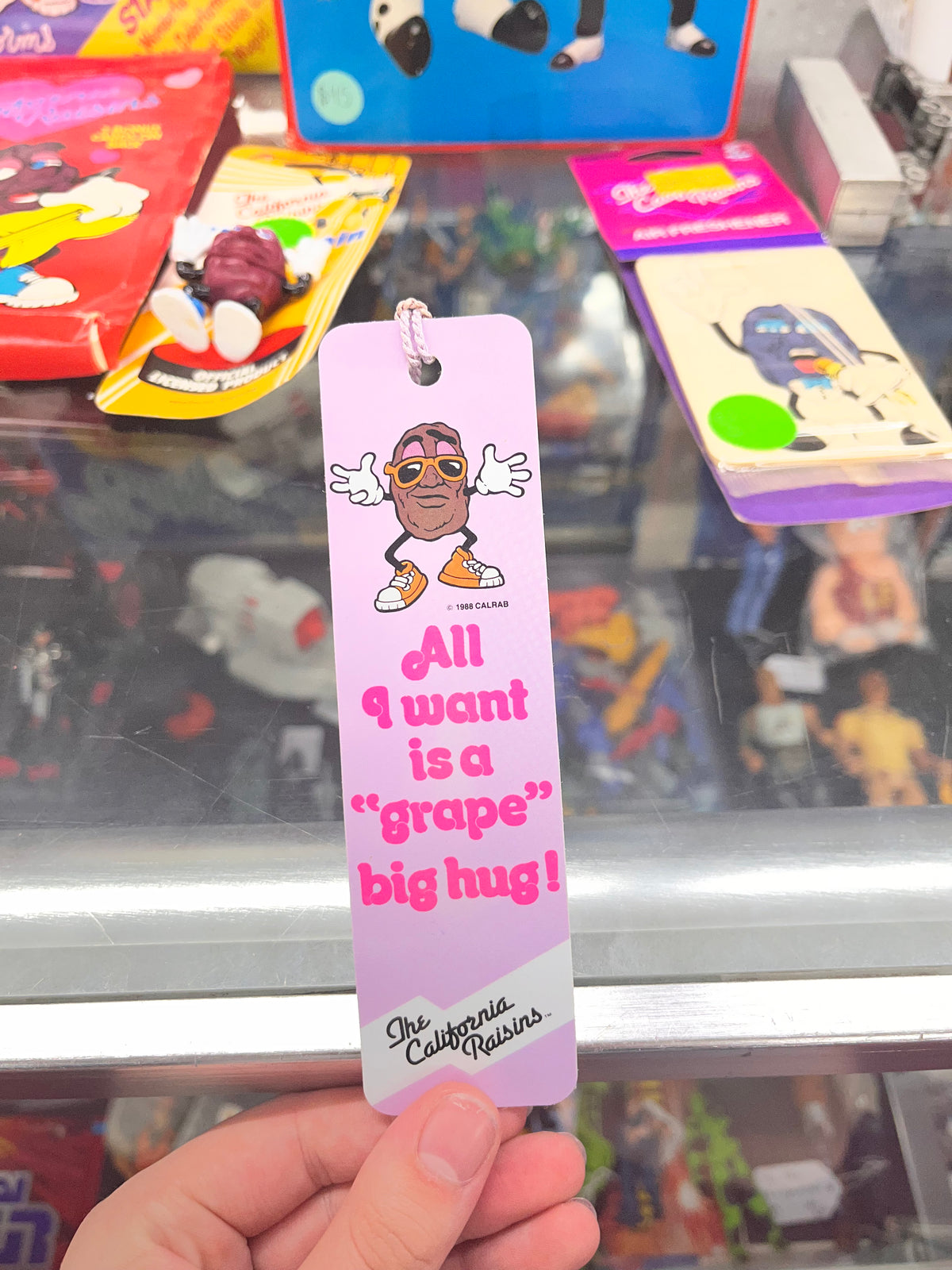 Vintage 80s California Raisins Bookmark, "Grape Hug" 1988 CALRAB, Antioch H-1078