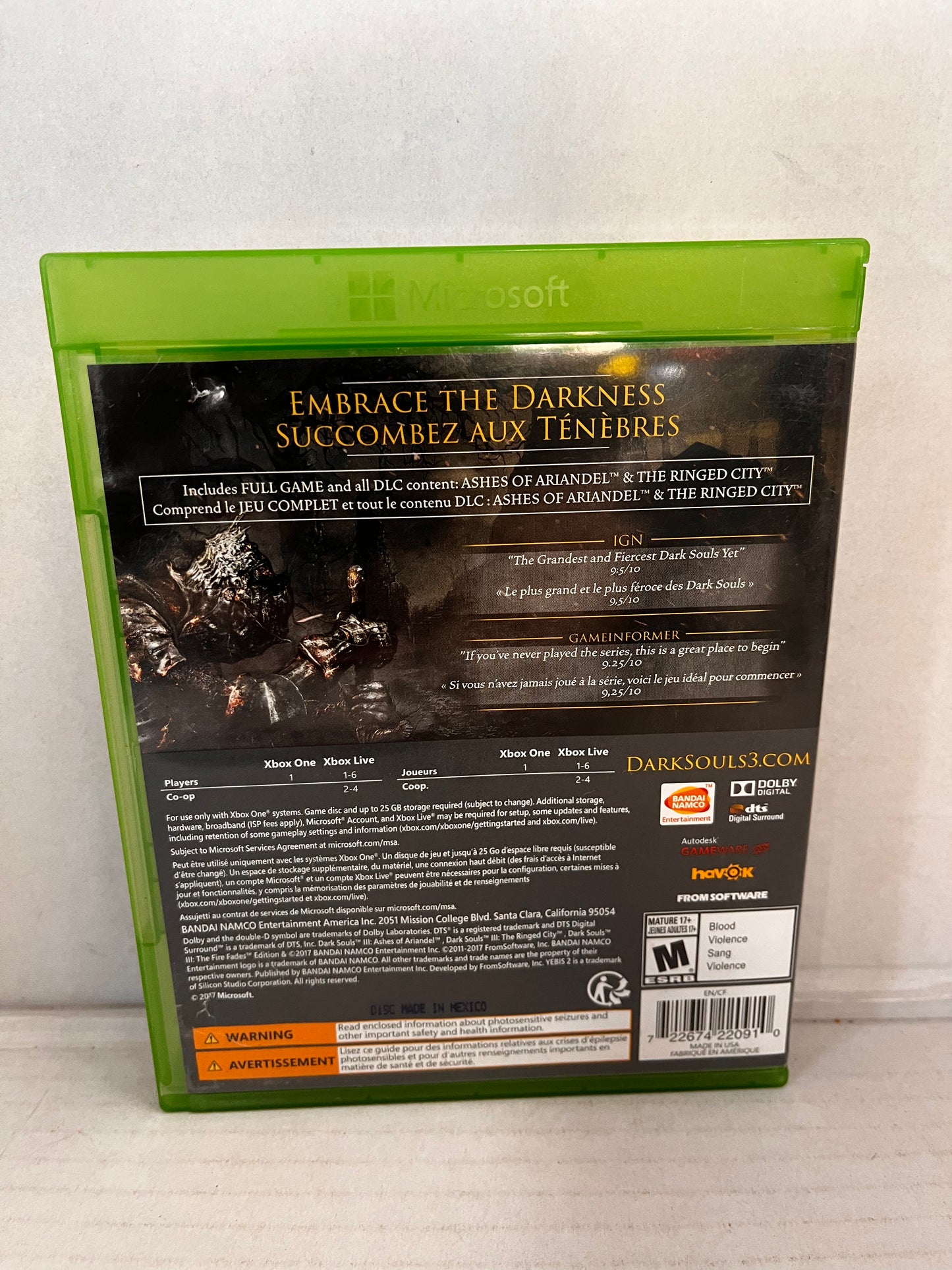Dark Souls III: The Fire Fades Edition (Microsoft Xbox One, 2017)
