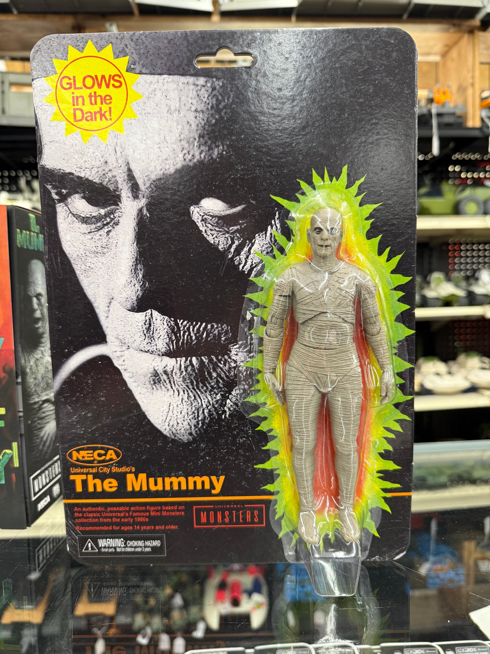 neca universal monsters NECA Universal Monsters Retro The Mummy Glow In The Dark 7" New Sealed – Toys R Ross