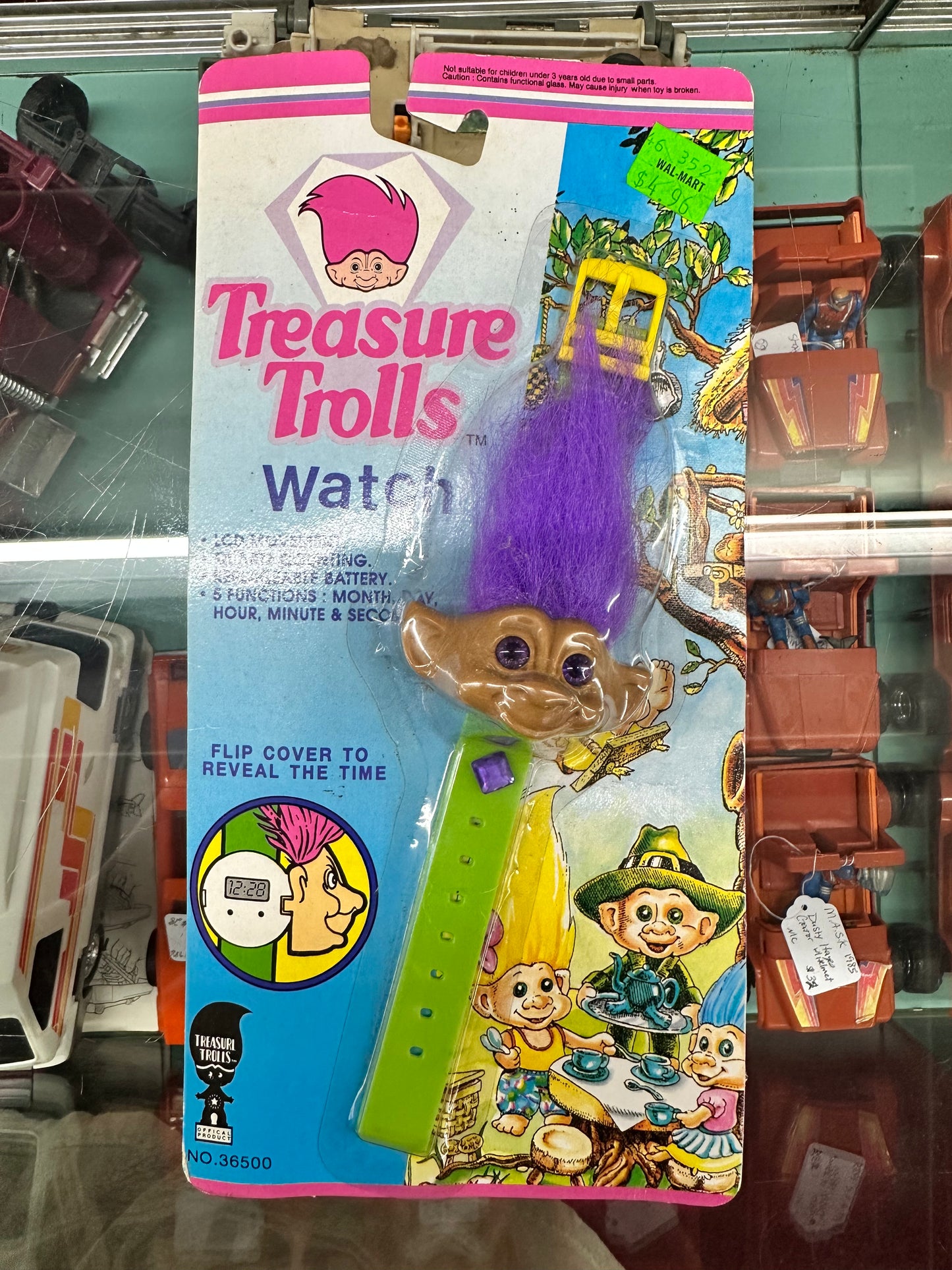 VTG 1992 Treasure Trolls LCD Watch Ace Novelty MOC Purple/Pink & Green