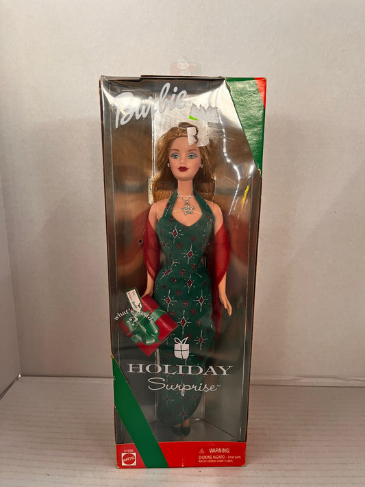Vintage 2000 Barbie 27290 Holiday Surprise Doll Green Dress Red Hair