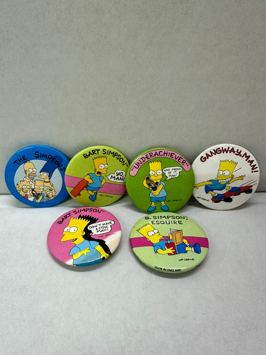VTG 1989 The Simpsons 1.75" Pin Back Button Collection BART - Set Of 6