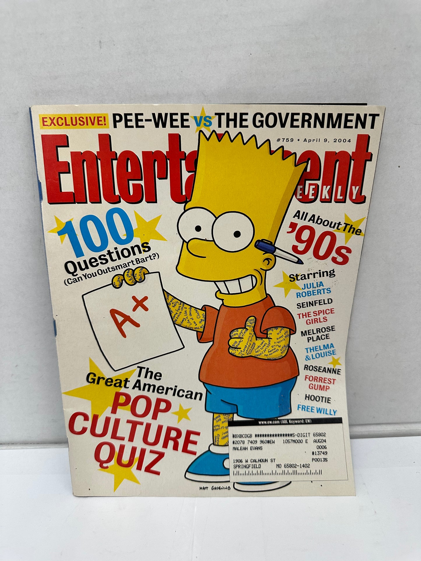 Entertainment Weekly Magazine - April 9, 2004 - Bart Simpson - Pop Culture Quiz