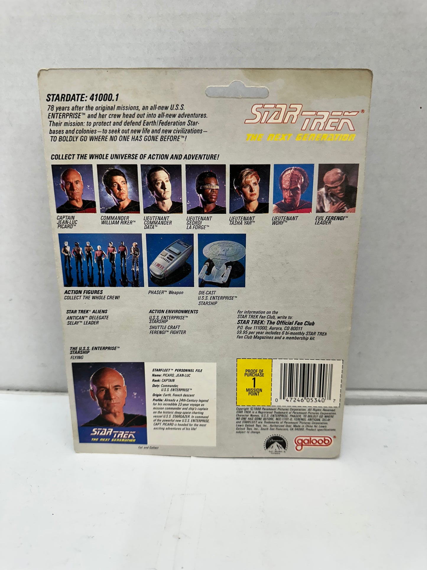 Star Trek The Next Generation Captain Jean-Luc Picard Action Figure 1988 Galoob