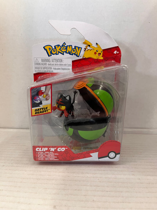 Jazwares Pokemon Clip n Carry Pokeball Litten with Dusk Ball Battle Labeled