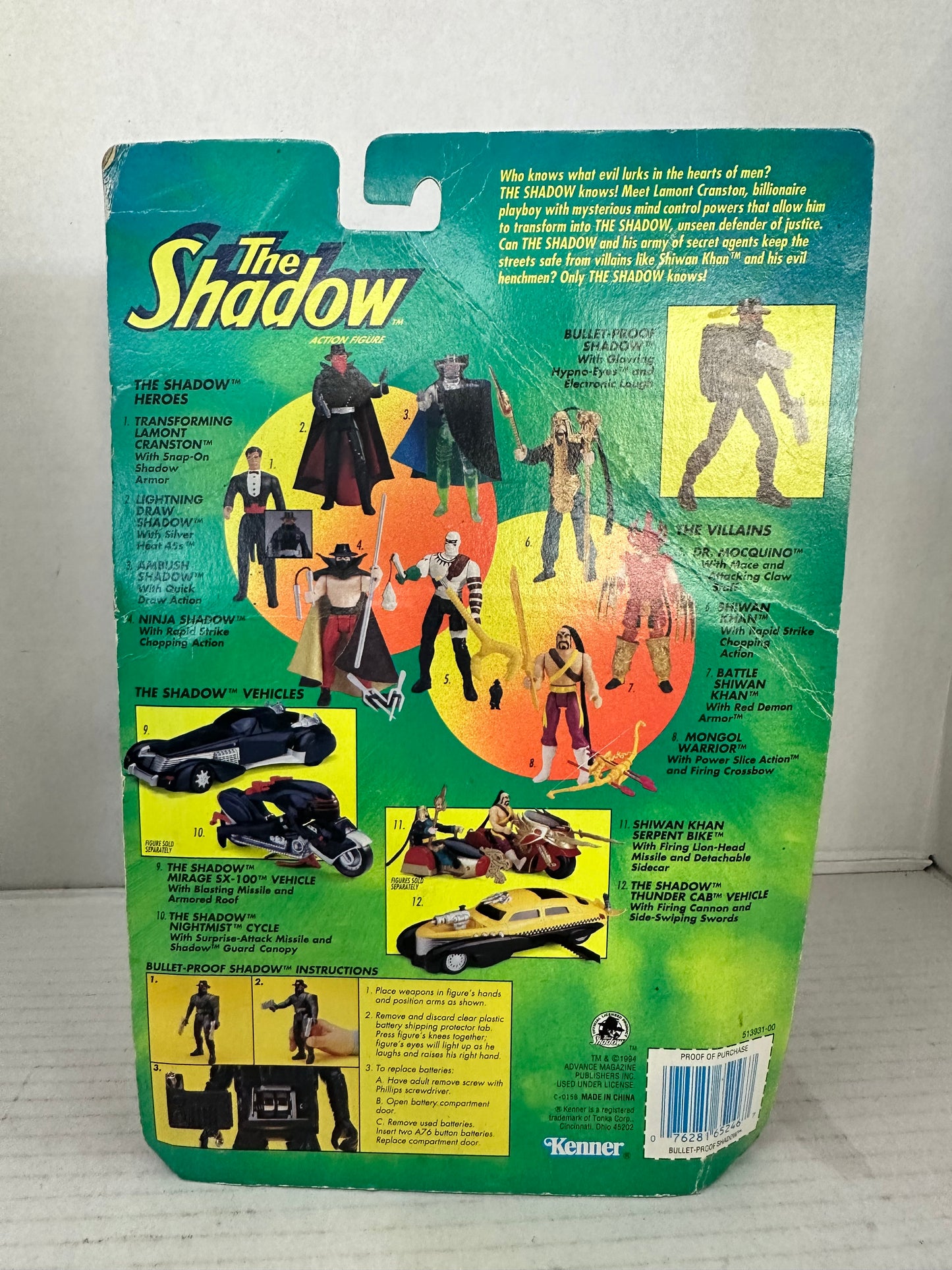 Kenner 1994 The Shadow Bullet-Proof Shadow Electronic Deluxe Sealed Vintage