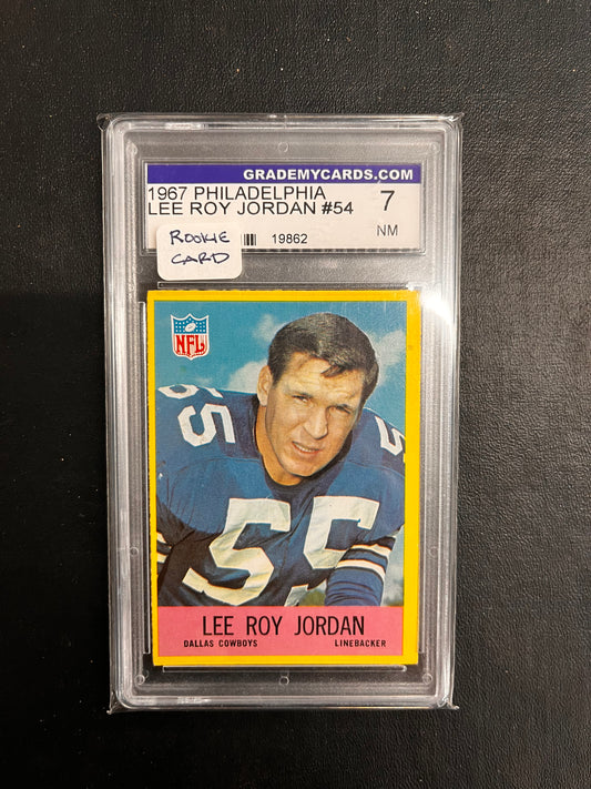 1967 Philadelphia Football #54 Lee Roy Jordan Dallas Cowboys RC Rookie PSA 7 NM