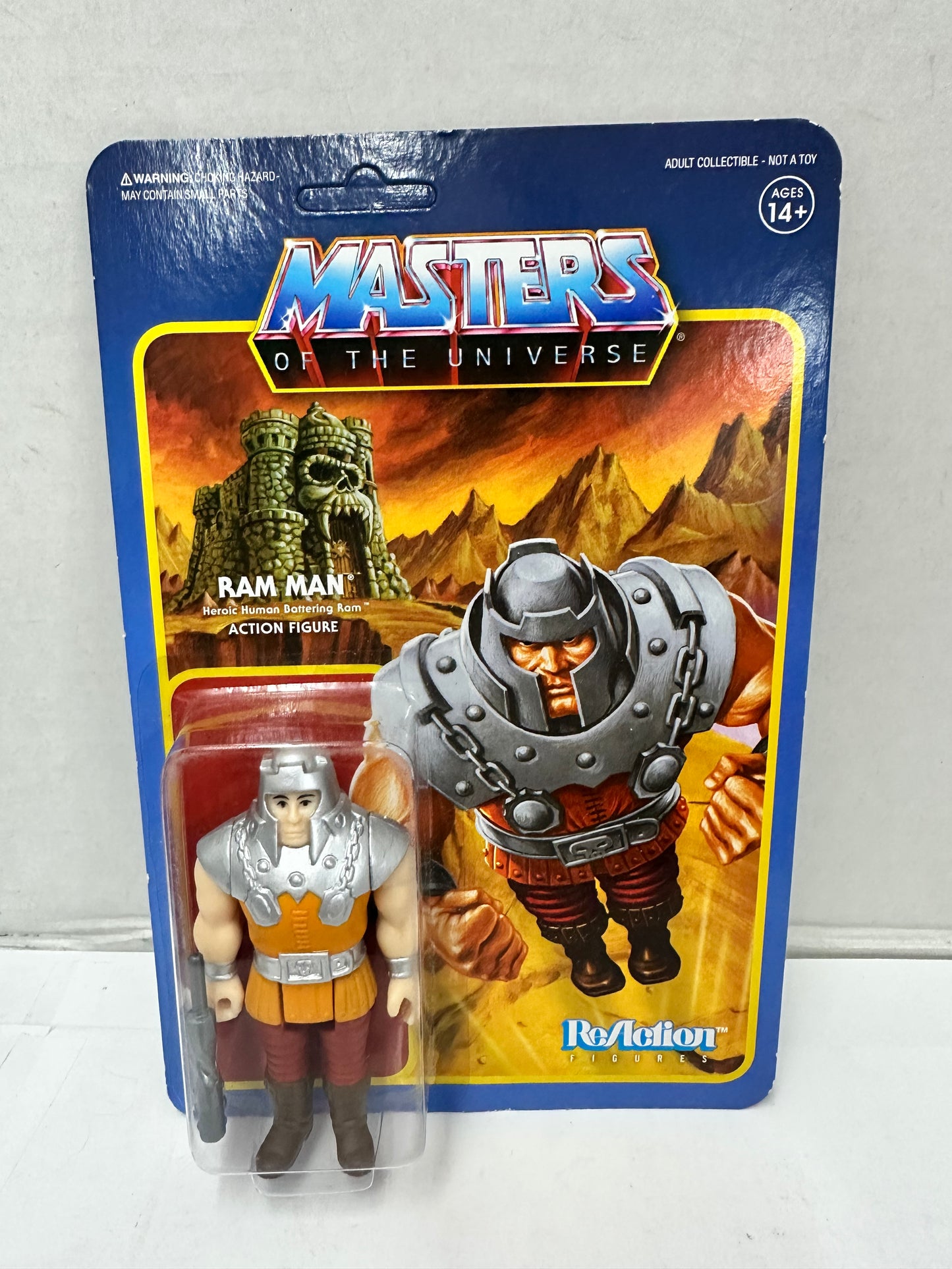 Ram Man ORANGE 2018 Masters of the Universe 3.75" SUPER 7 ReAction Unpunched