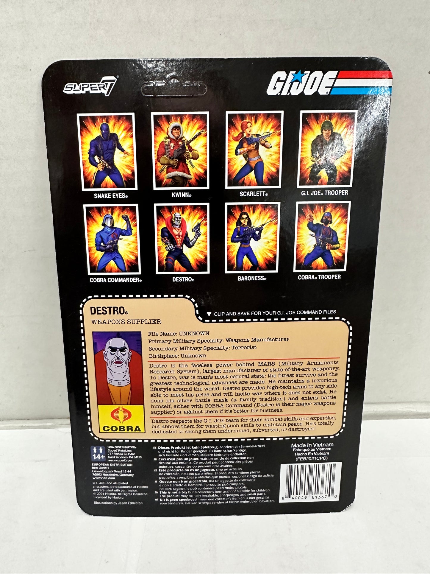 G.I. Joe Destro Super7 Reaction 3.75” Action Figure UNPUNCHED 2021