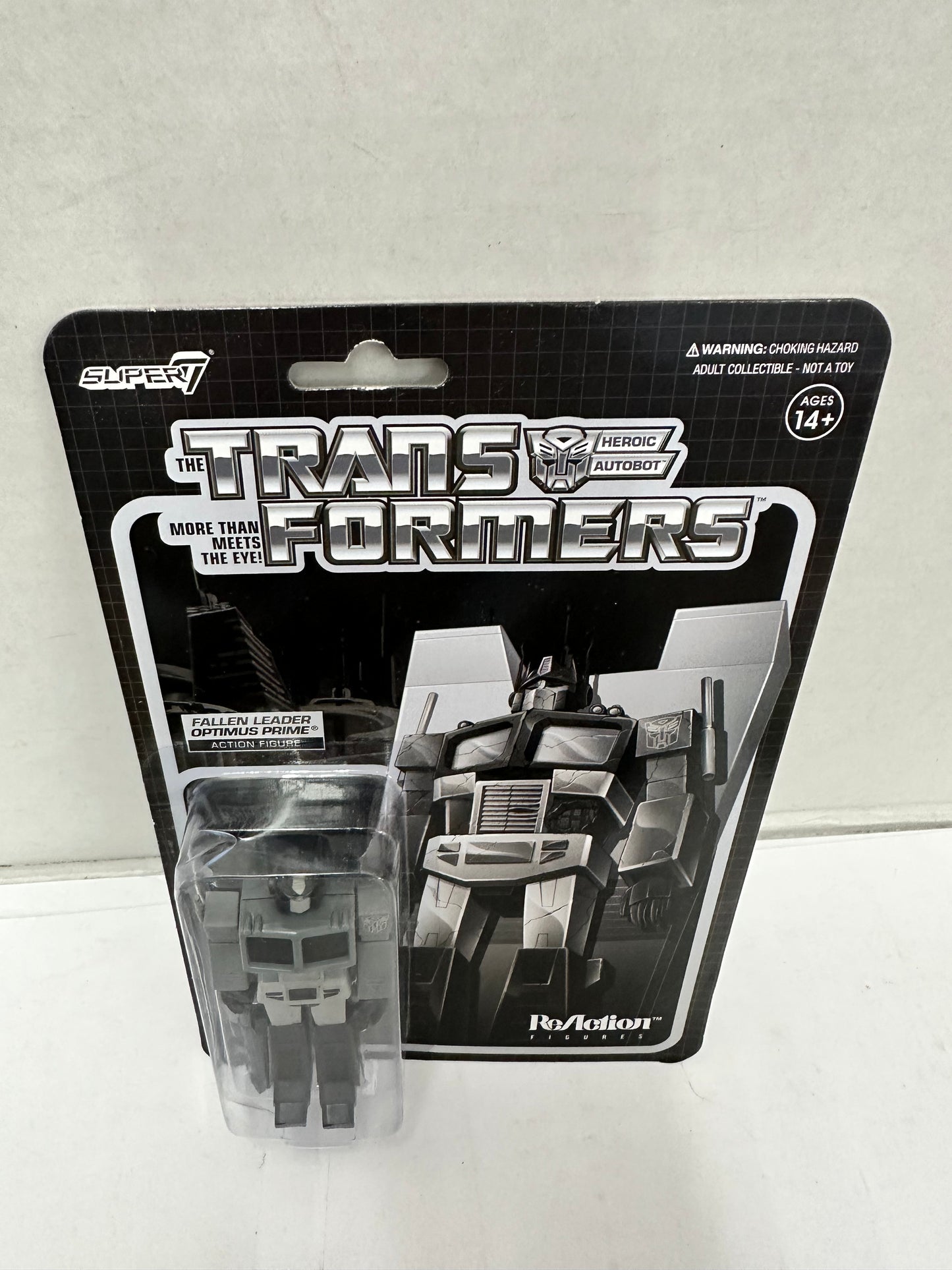 Transformers Super7 Reaction Fallen Leader Colorless Optimus Prime Action Figure
